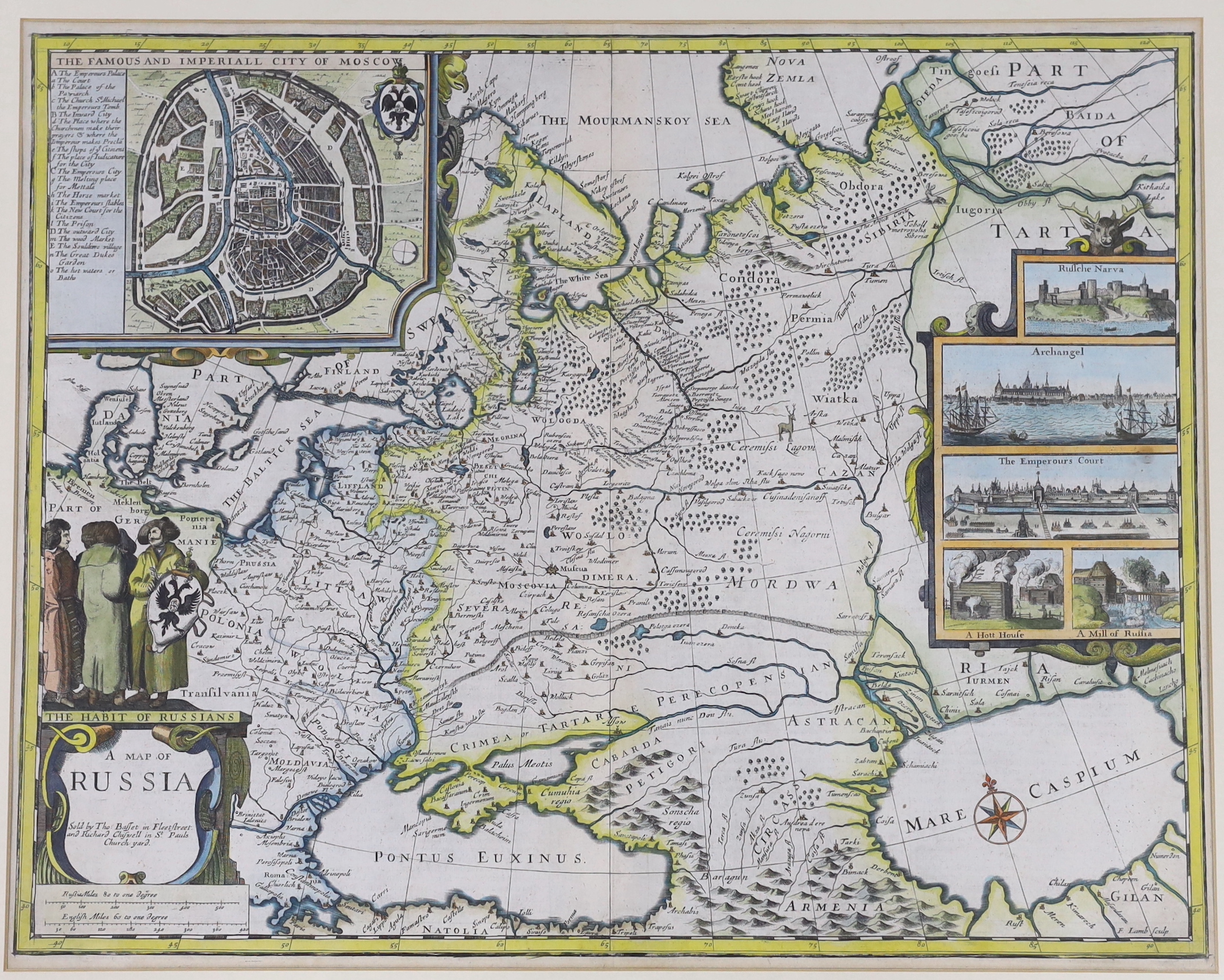 John Speede, coloured engraving, A Map of Russia, sold by Thomas Basset and Richard Chiswell, English text verso, 40 x 51cm                                                                                                 