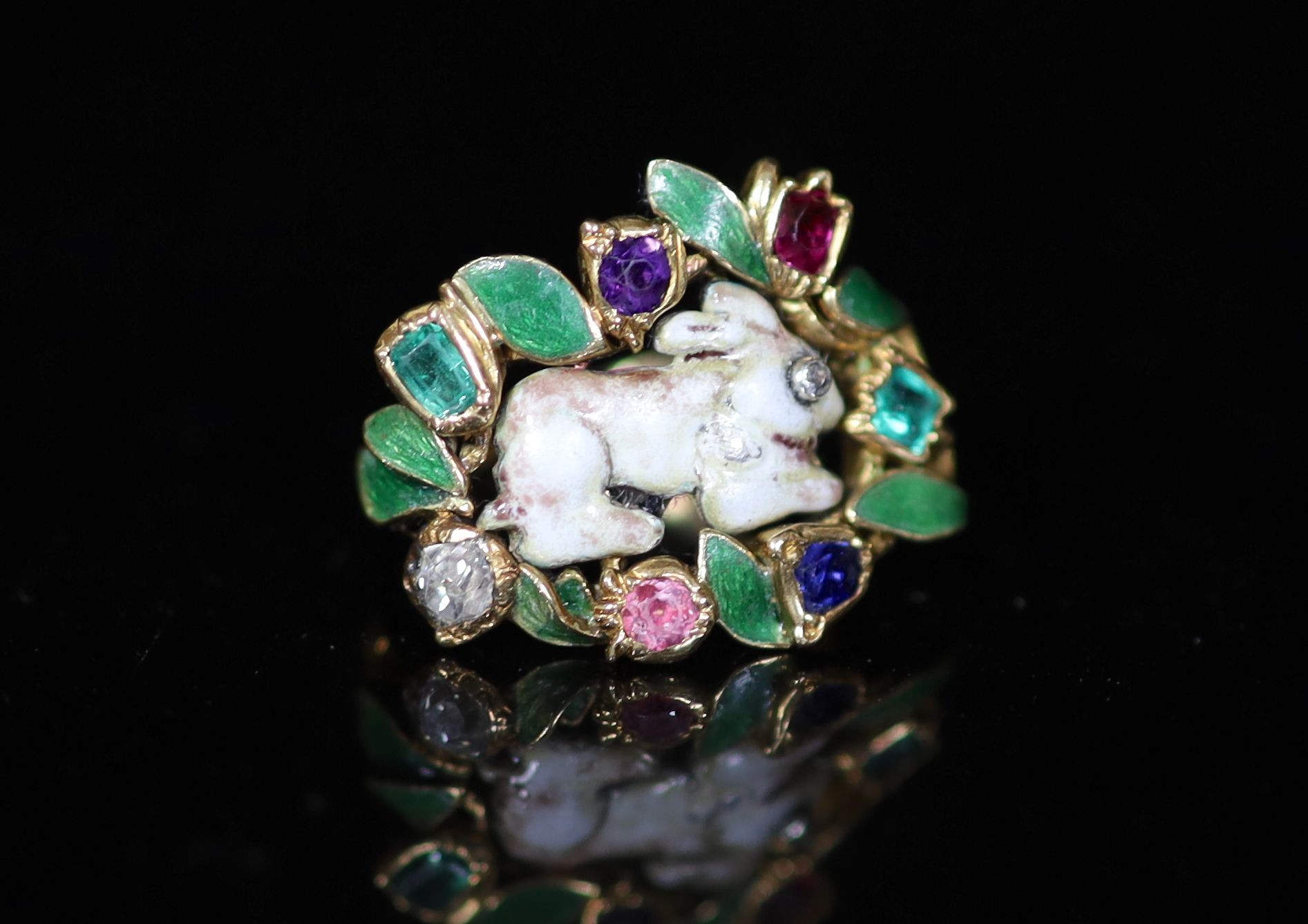 A late 19th/early 20th century French gold, enamel and multi gem set ring                                                                                                                                                   