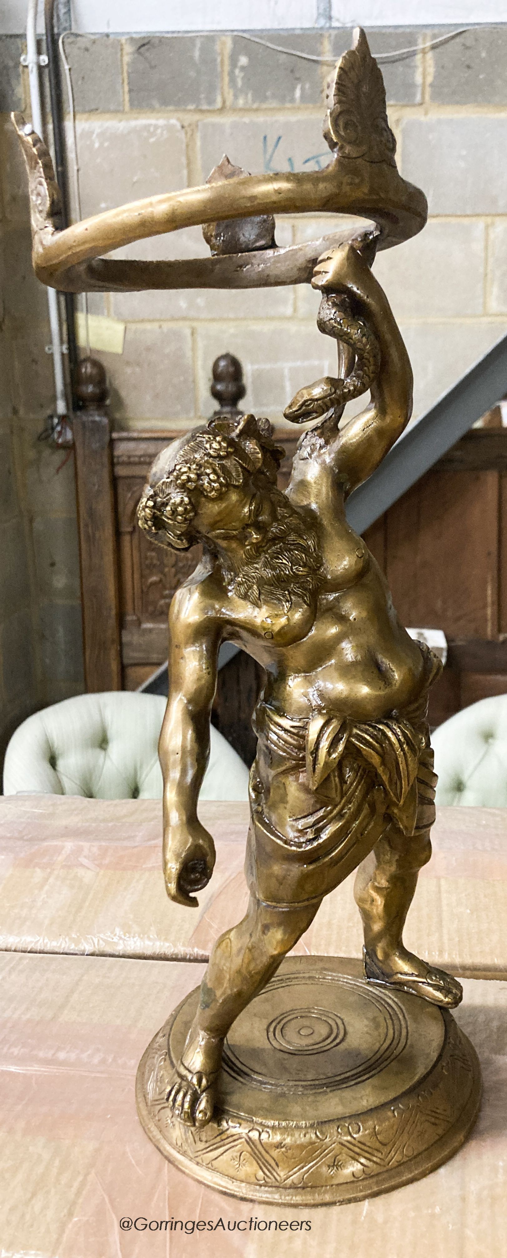 Nine gilt metal figures of Hercules, height 42cm                                                                                                                                                                            