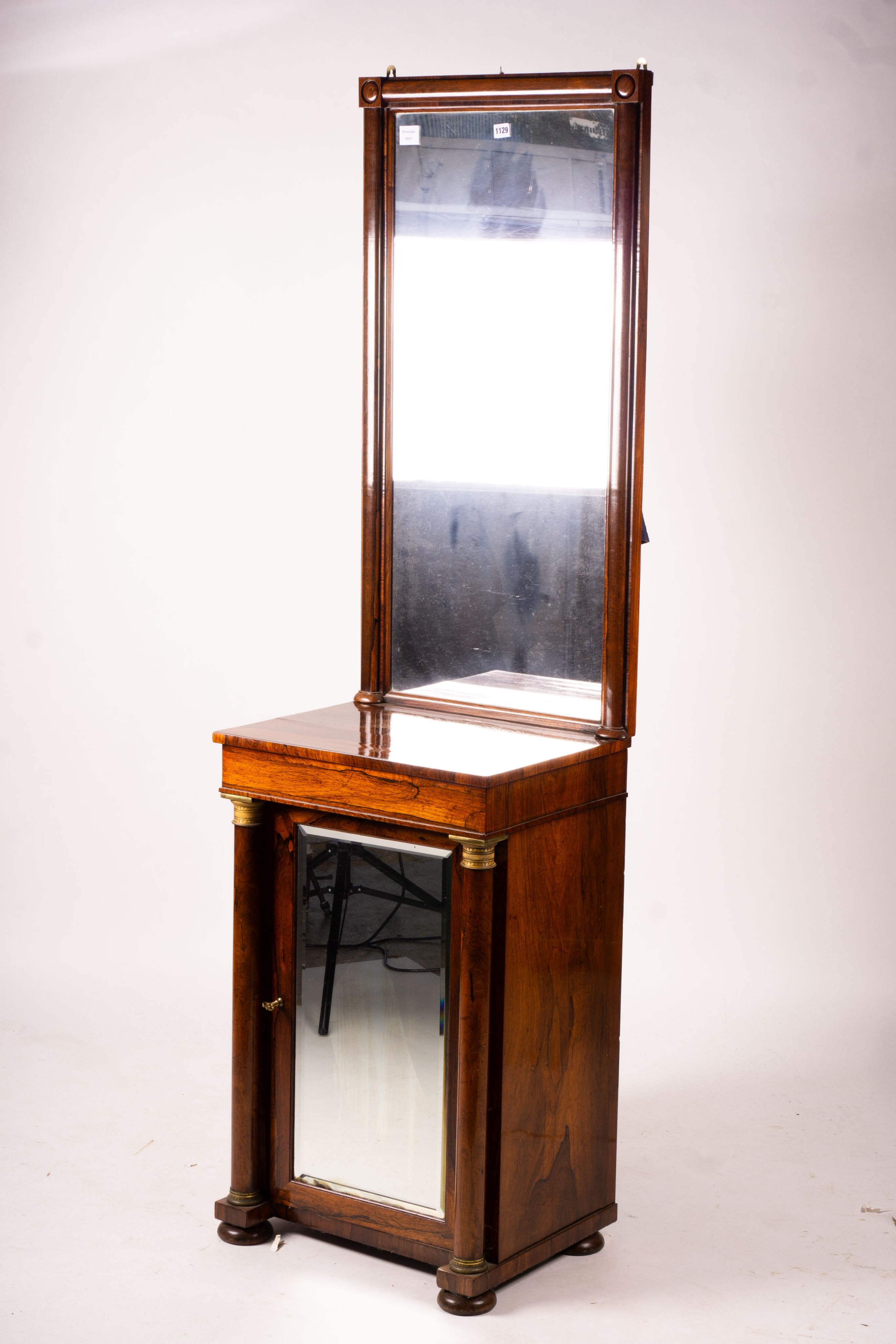 A Victorian rosewood pier cabinet and mirror, width 56cm, depth 40cm, height 200cm                                                                                                                                          