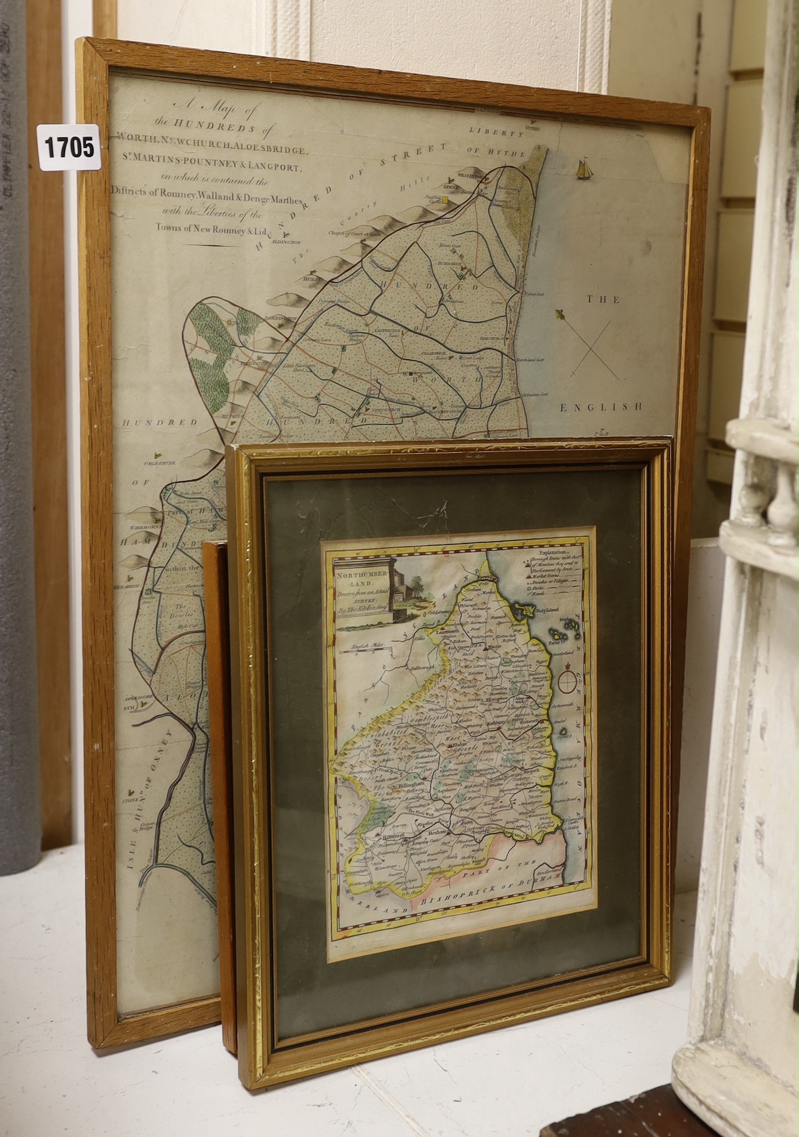 Four assorted 18th century and later maps, all coloured engravings, Irlande, 18 x 14cm, The Smaller Islands in the British Ocean, 19 x 11cm, Northumberland, 21 x 17cm and The Hundreds of Worth, Newchurch, Aloesbridge, St