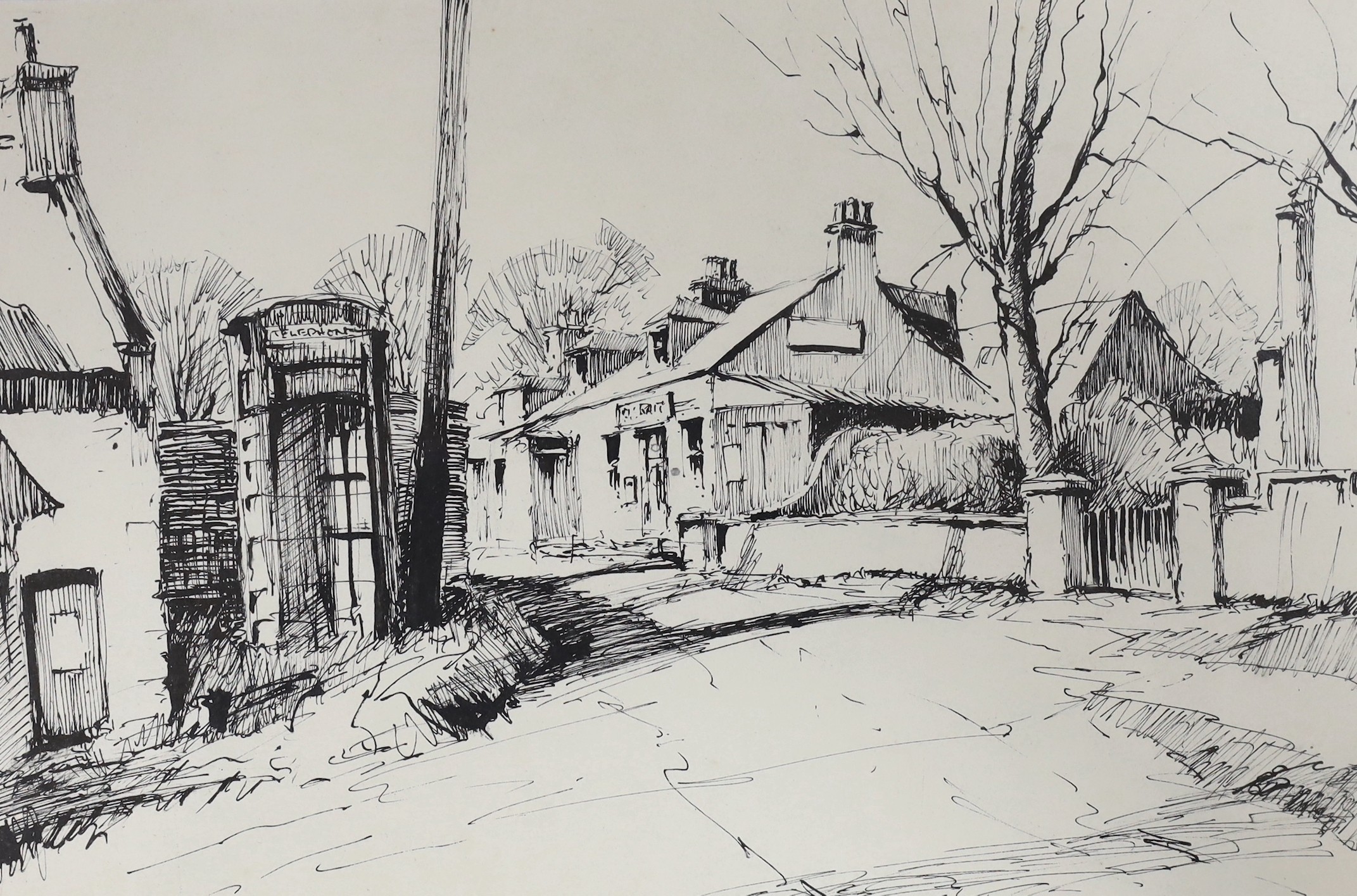 Edward Wesson (1910-83), pen and ink, Village street scene, 33 x 48cm                                                                                                                                                       
