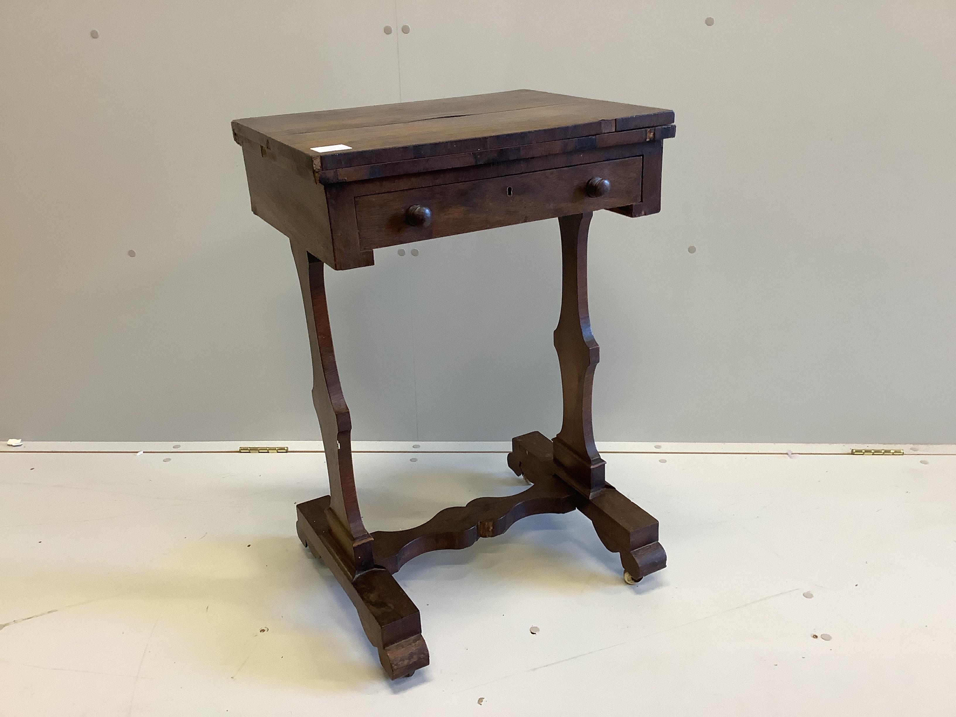A Regency rectangular mahogany work table, width 51cm, depth 41cm, height 79cm                                                                                                                                              