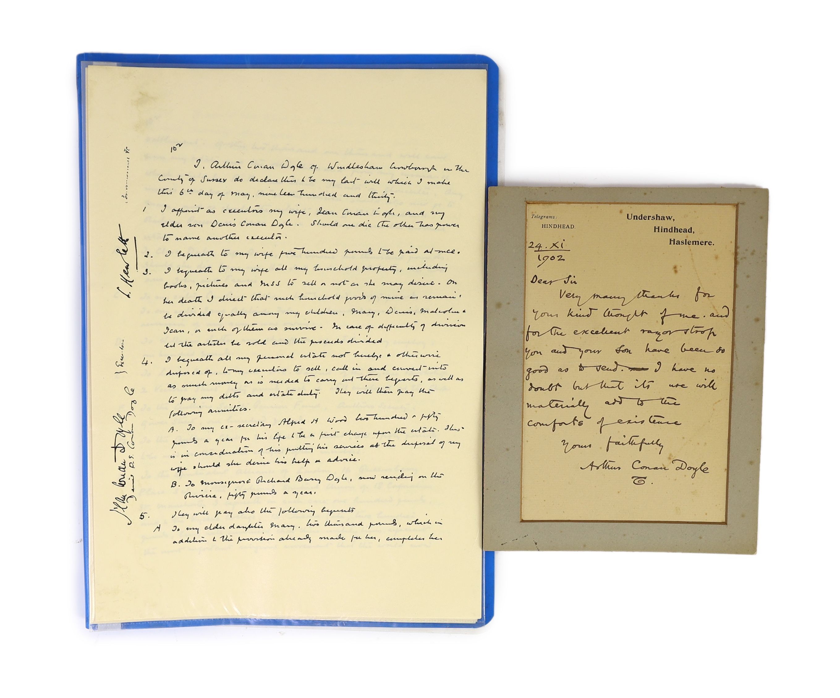 Doyle, Arthur Conan, Sir - Autograph letter                                                                                                                                                                                 