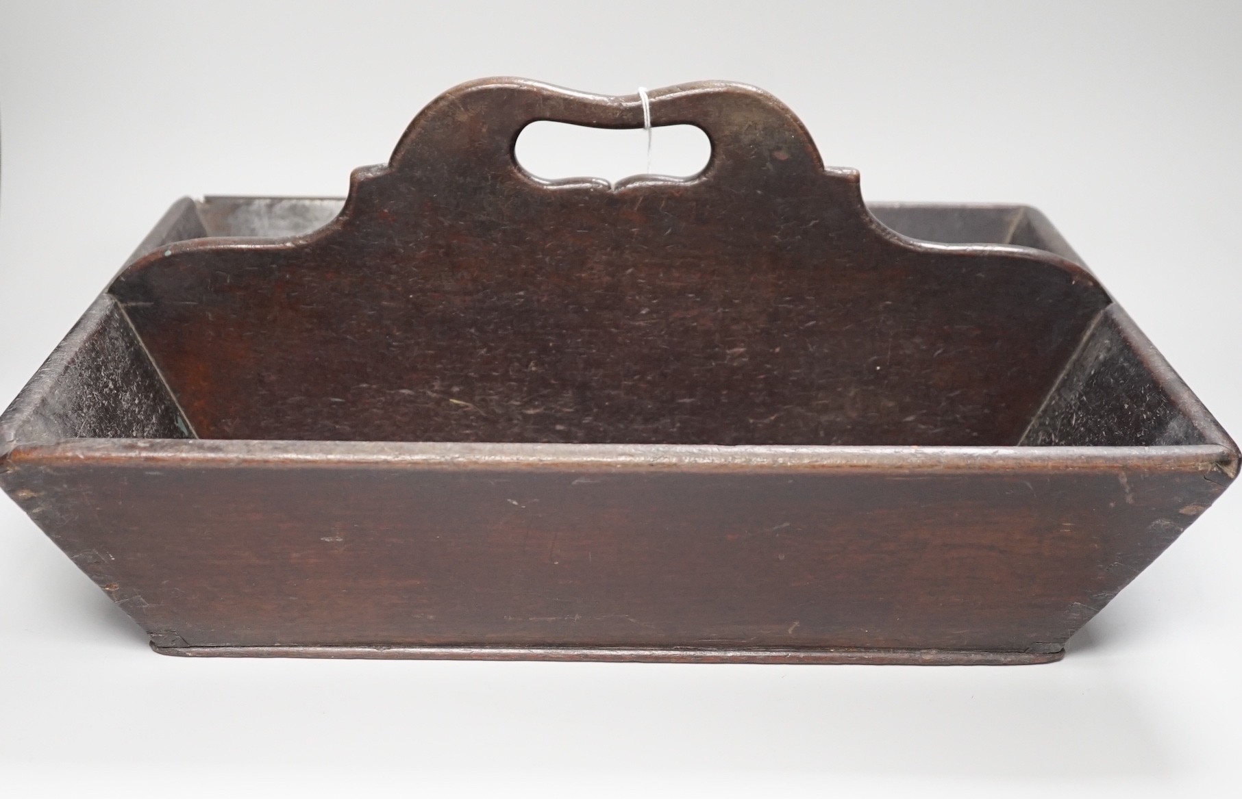 A George III mahogany cutlery tray, 41cms wide x 32cms deep                                                                                                                                                                 