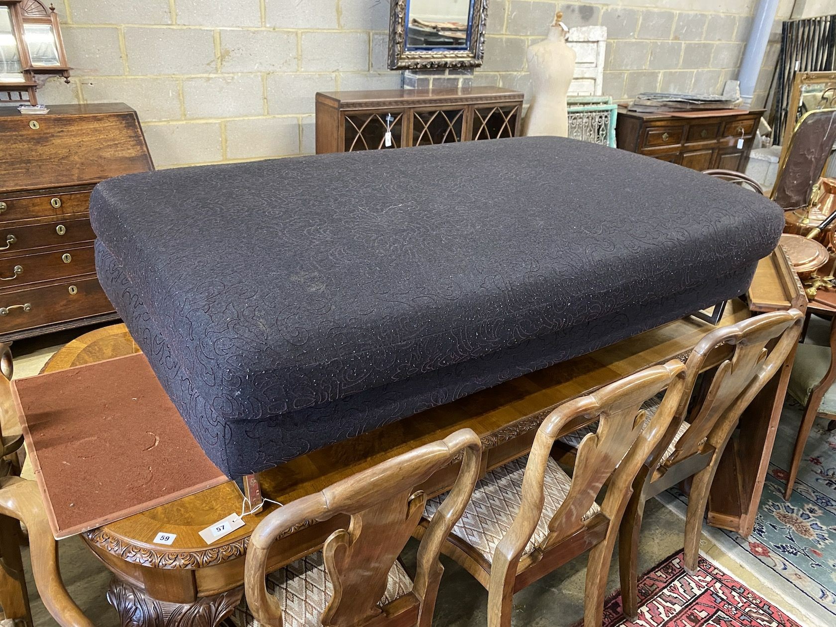 A large rectangular contemporary footstool in Andrew Martin fabric, length 158cm, depth 94cm, height 41cm                                                                                                                   