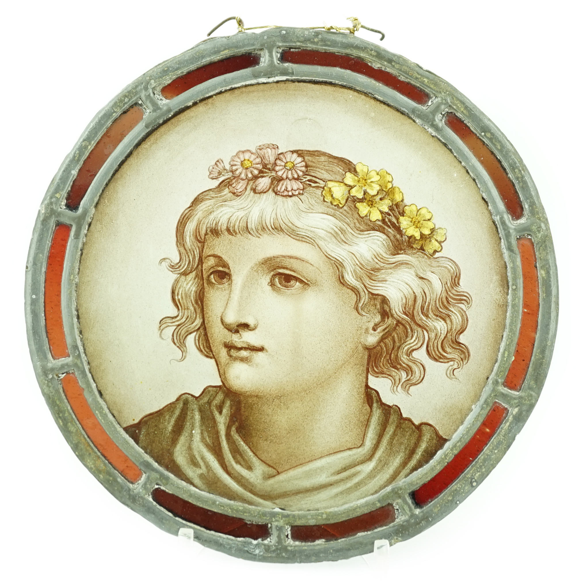 A Victorian stained glass roundel, overall 21.5cm                                                                                                                                                                           