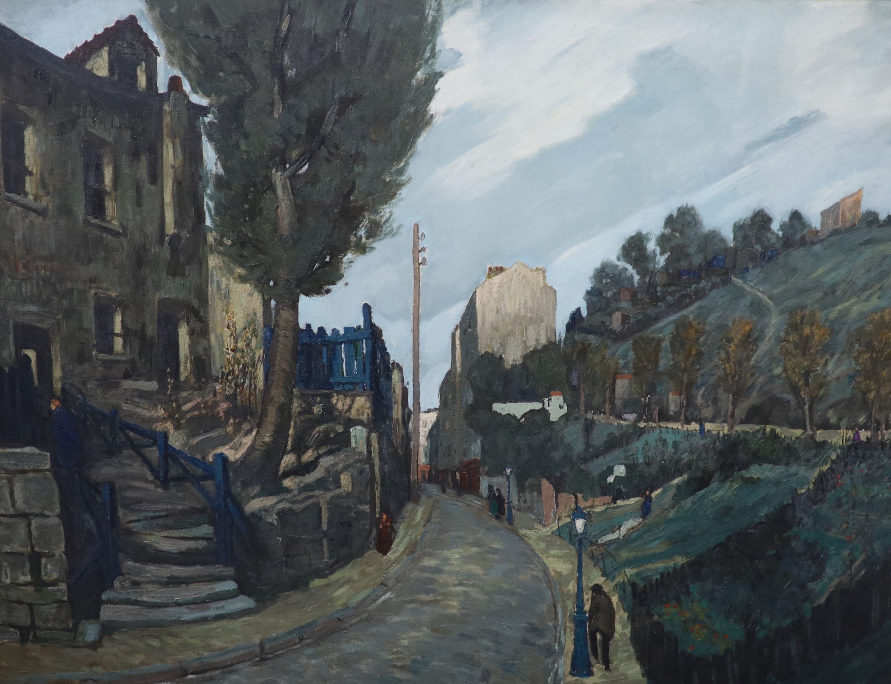 Alphonse Léon Quizet (French, 1885-1955), Street scene, Montmartre, Oil on canvas, 88 x 115cm.                                                                                                                              