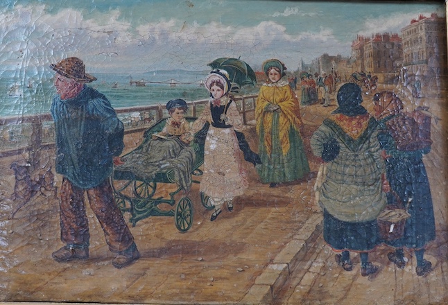 Victorian School, oil on canvas, Brighton Promenade, 20 x 30cm. Condition - fair                                                                                                                                            