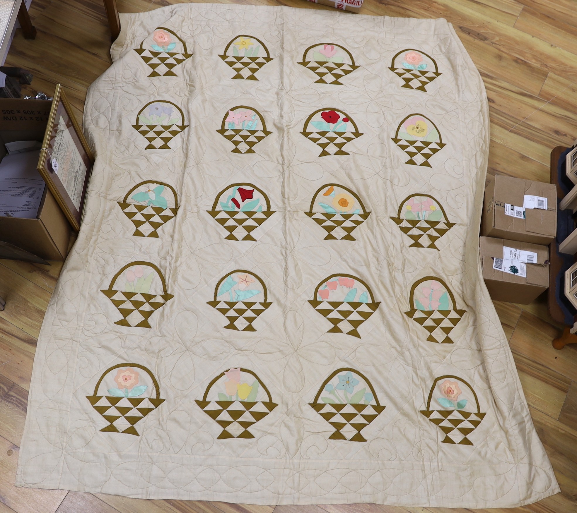 A North American embroidered silk quilt                                                                                                                                                                                     