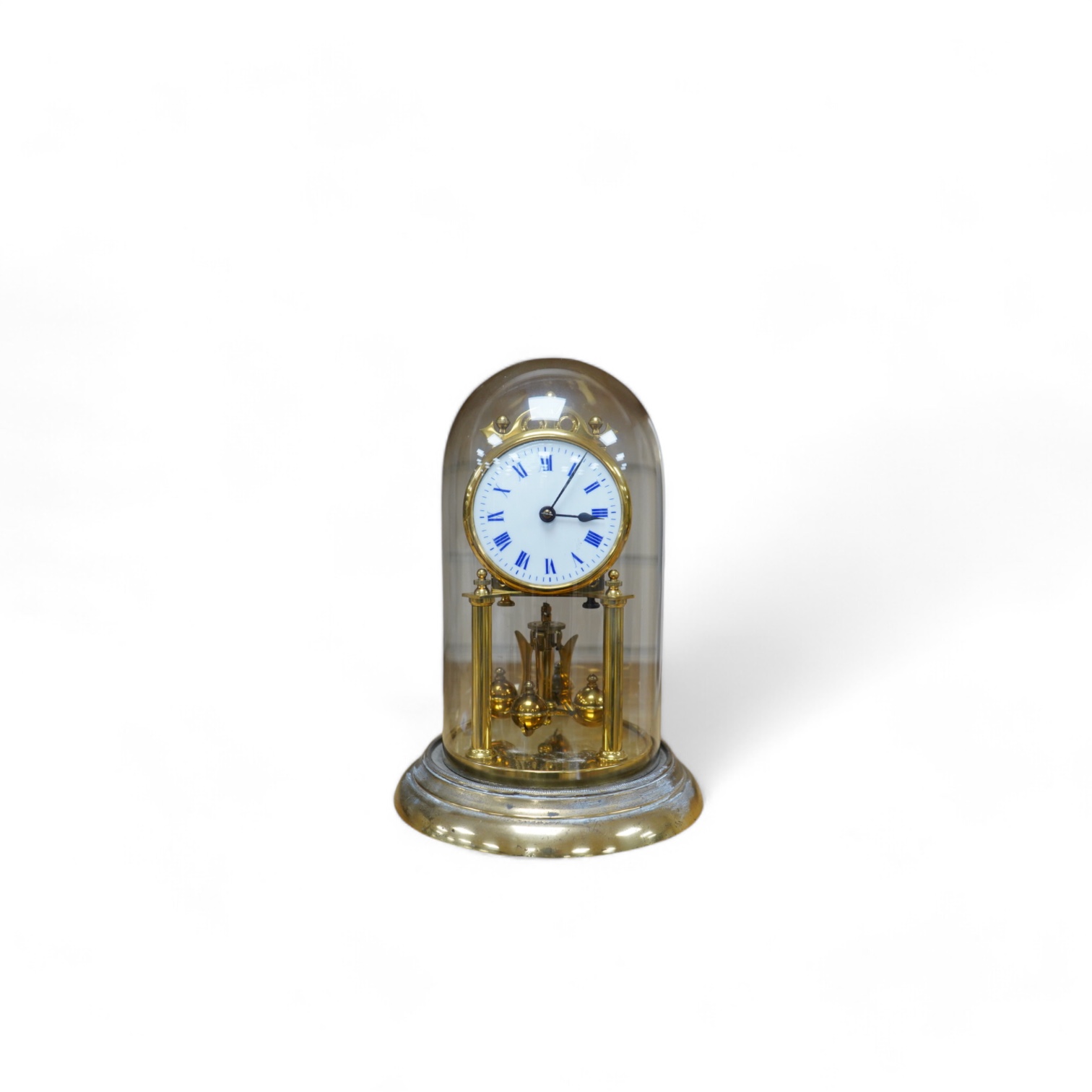A late 19th century German 400 day torsion clock under dome, 26cm. Condition - fair to good. Not tested                                                                                                                     