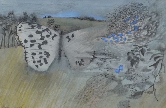 Humphrey Spender RAIBA, FSIA (1910-2005), pencil and wash, ‘Elusive Butterfly’, inscribed label verso, signed and dated 1979, 18.5 x 28.5cm. Condition - fair                                                               