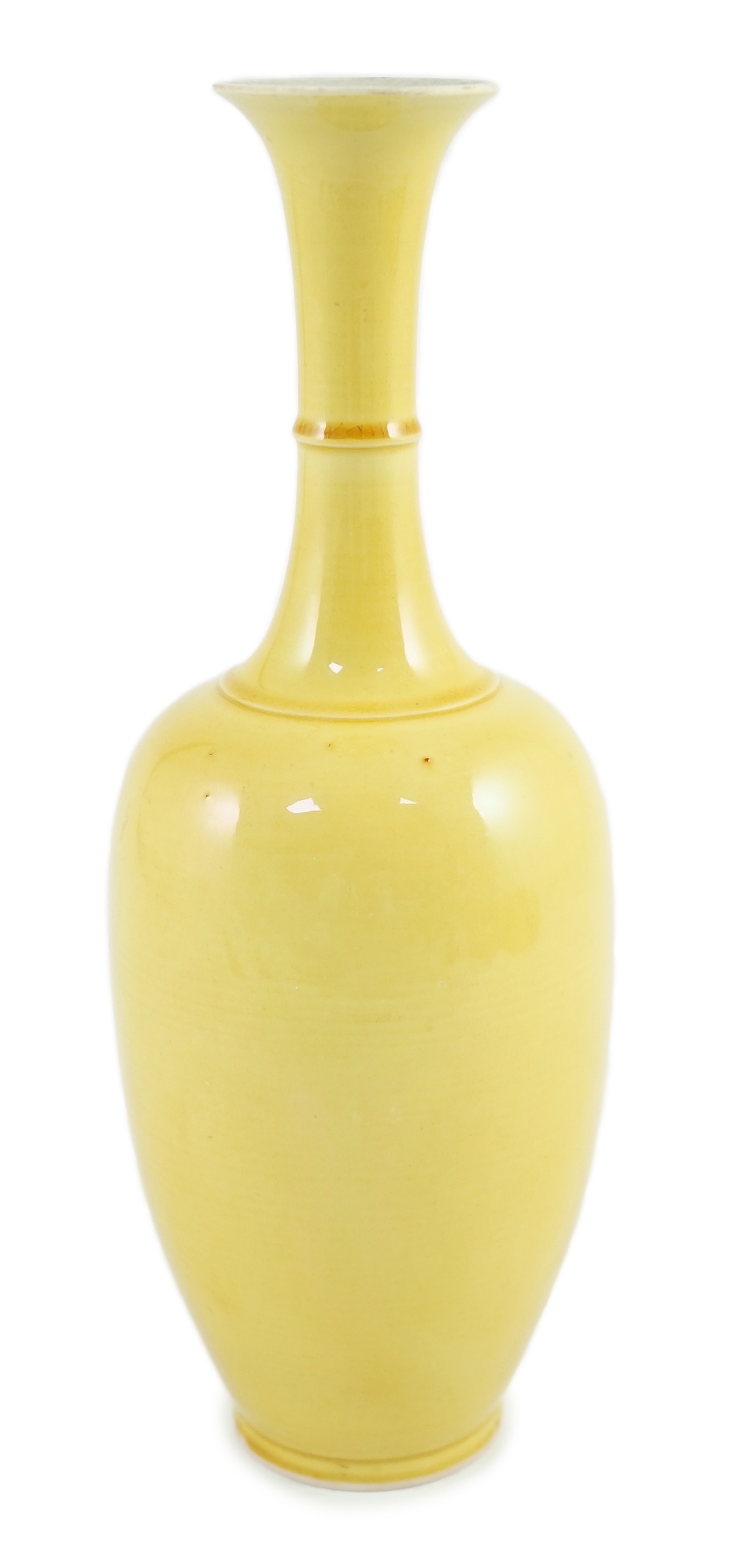 A Chinese yellow glazed bottle vase, Kangxi mark possibly Republic period, 24.2cm high                                                                                                                                      