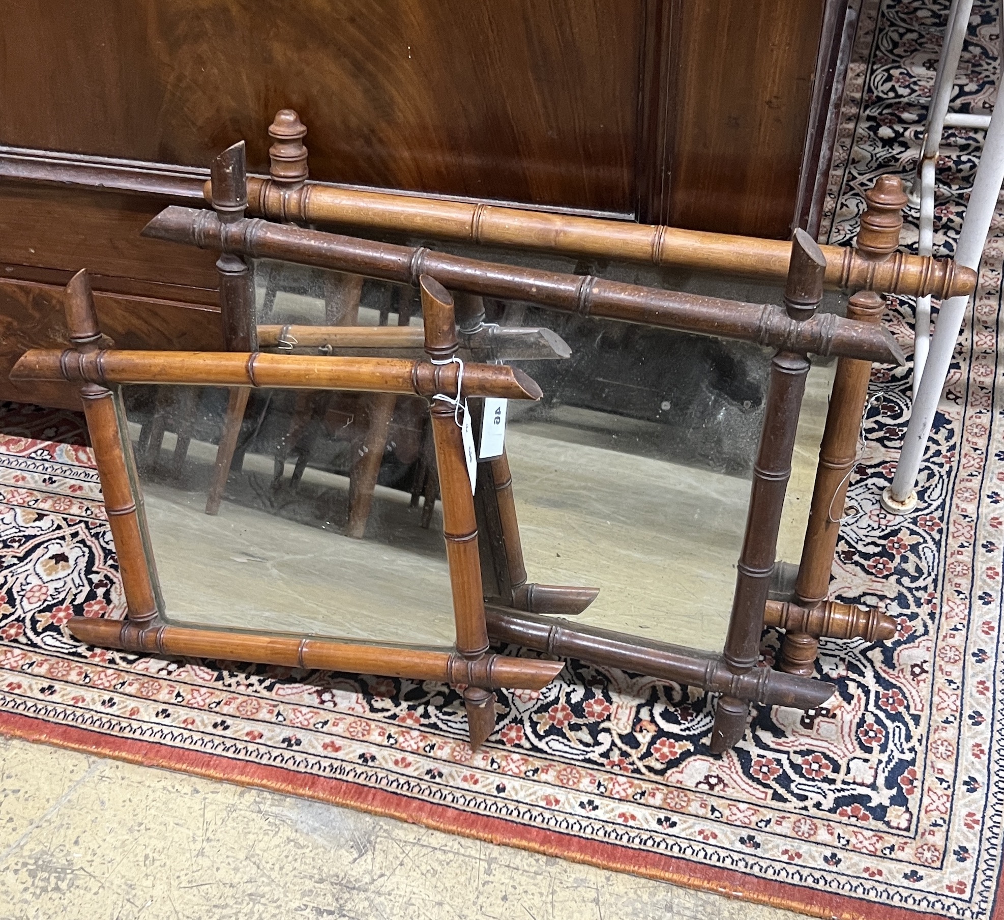 Three late 19th century rectangular faux bamboo wall mirrors, largest width 44cm, height 57cm                                                                                                                               