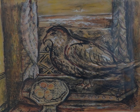 James Tower (1919-1988), watercolour and charcoal, ‘Bird in a Window’, signed, 22 x 27cm. Condition - fair to good                                                                                                          