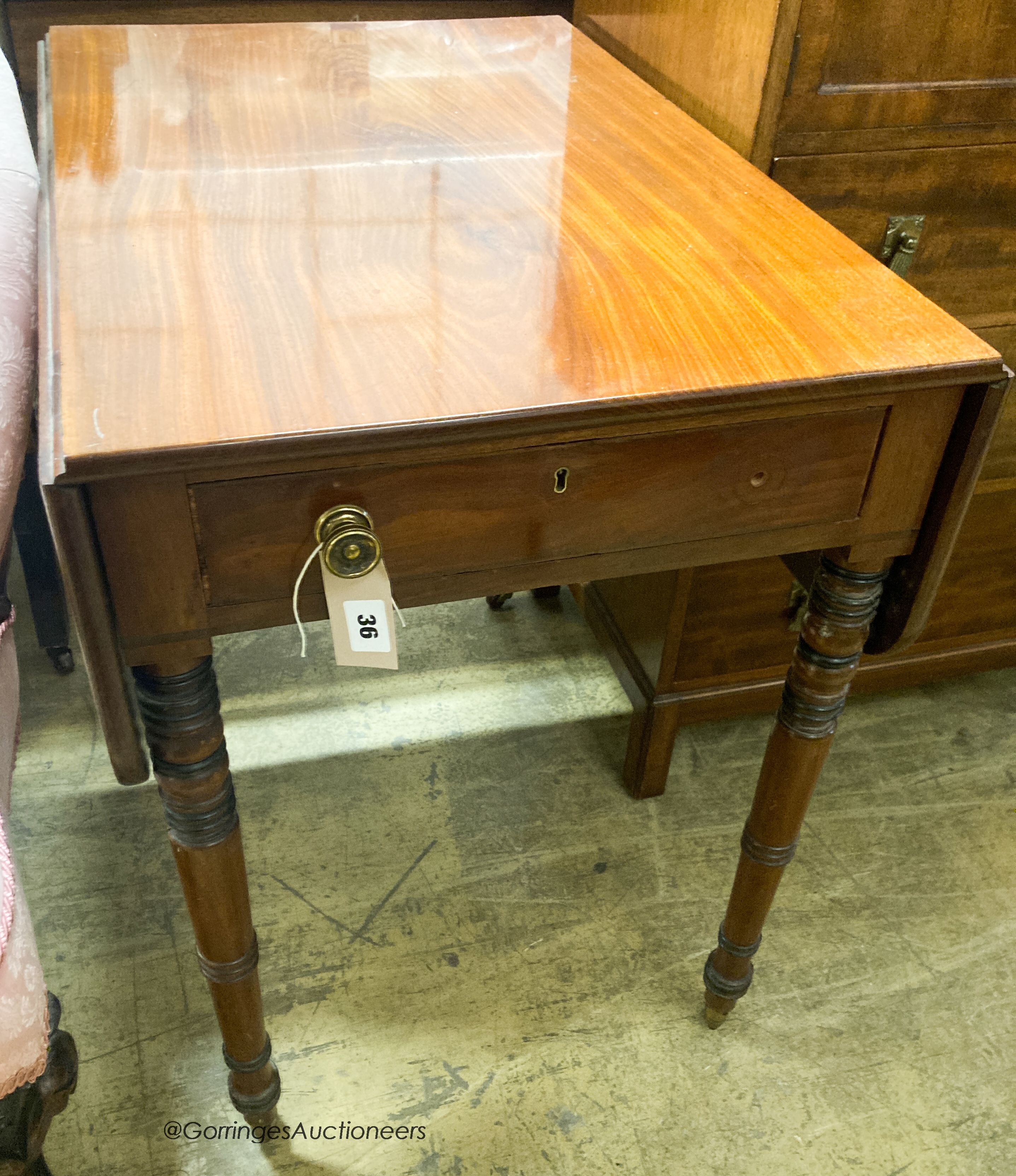 A Regency mahogany Pembroke table, W.50cm D.76cm H.71cm                                                                                                                                                                     