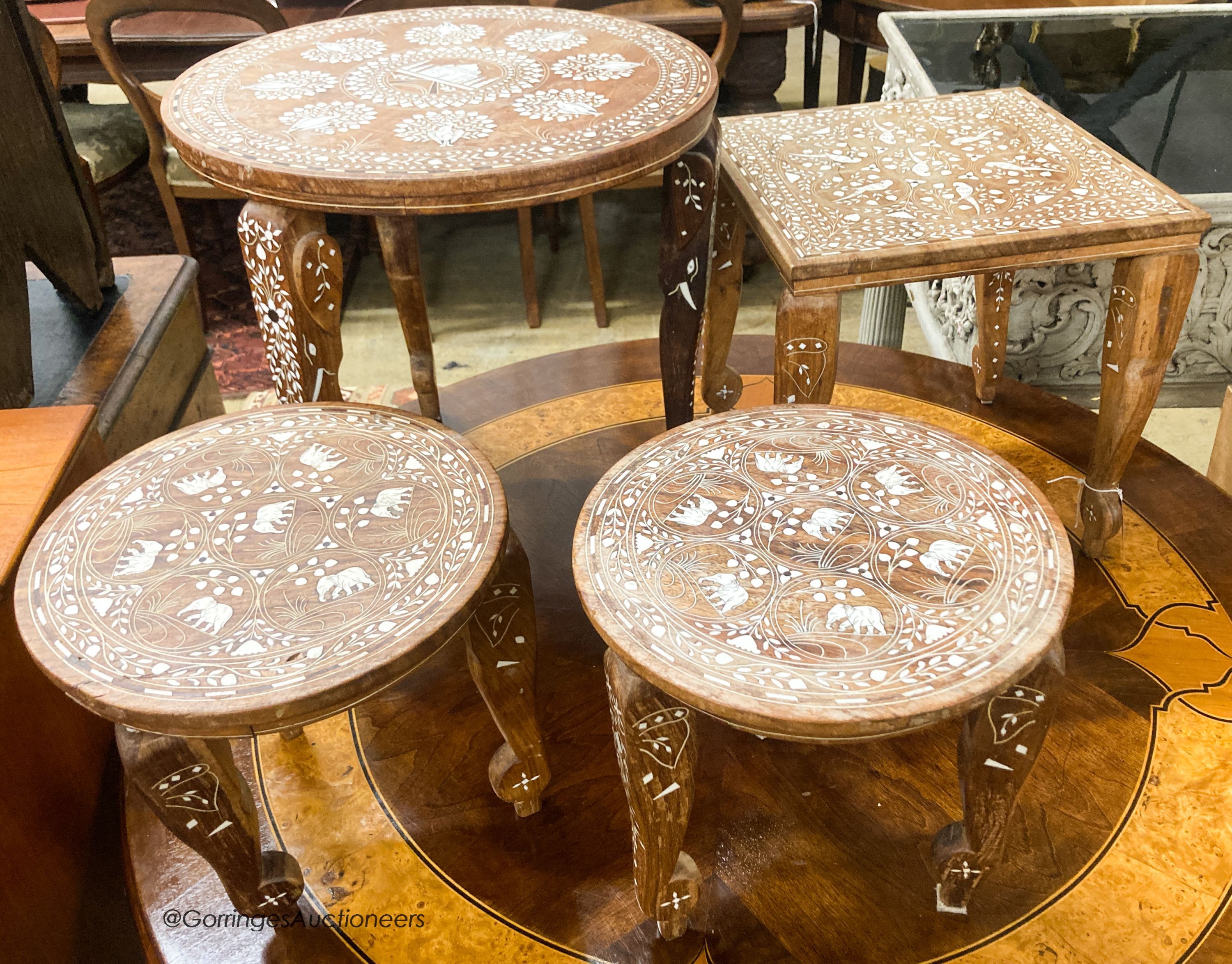 Four Indian inlaid circular occasional tables, largest W.45cm H.46cm                                                                                                                                                        