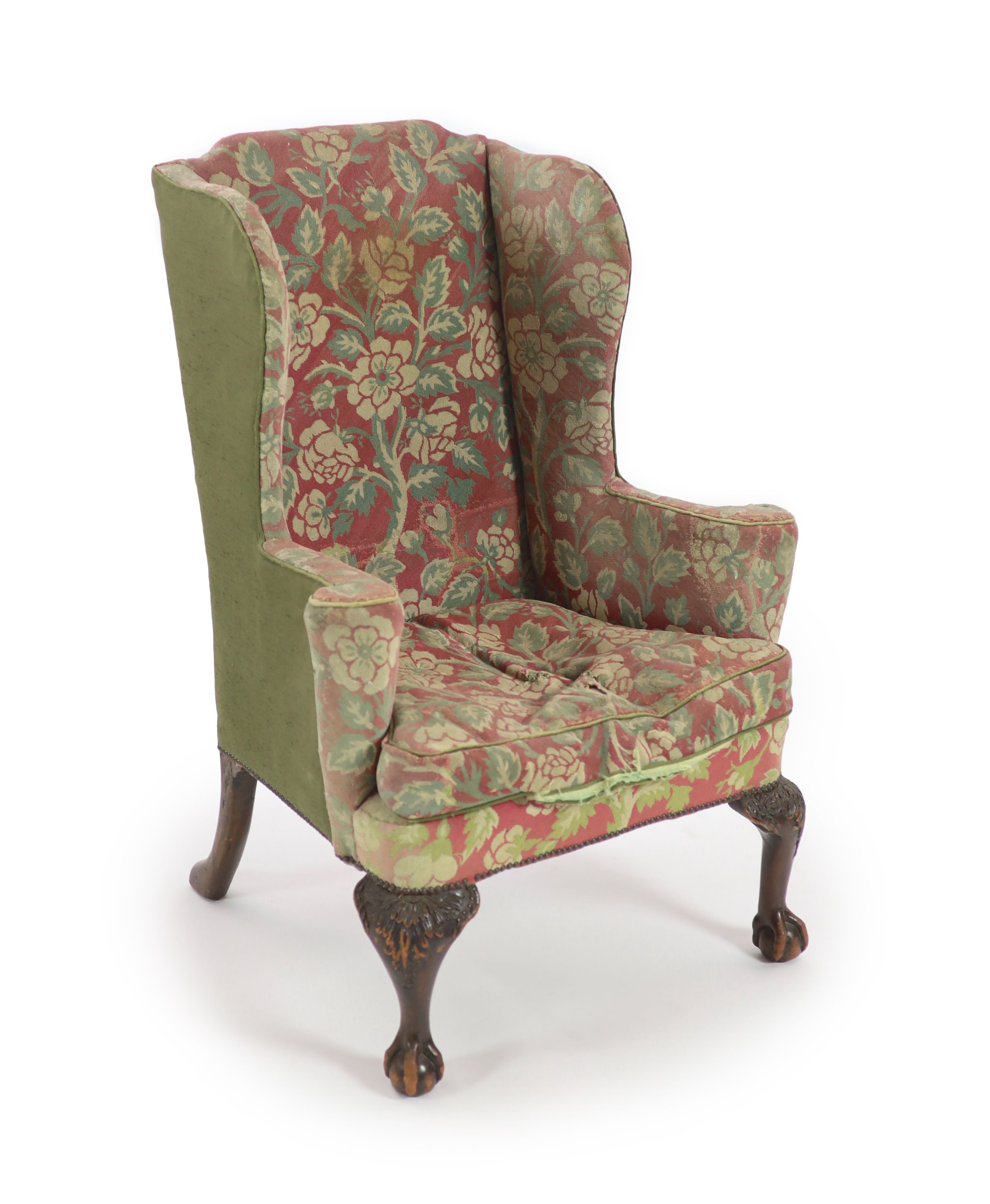 A George III Irish mahogany wing armchair, W.85cm D.78cm H.121cm                                                                                                                                                            