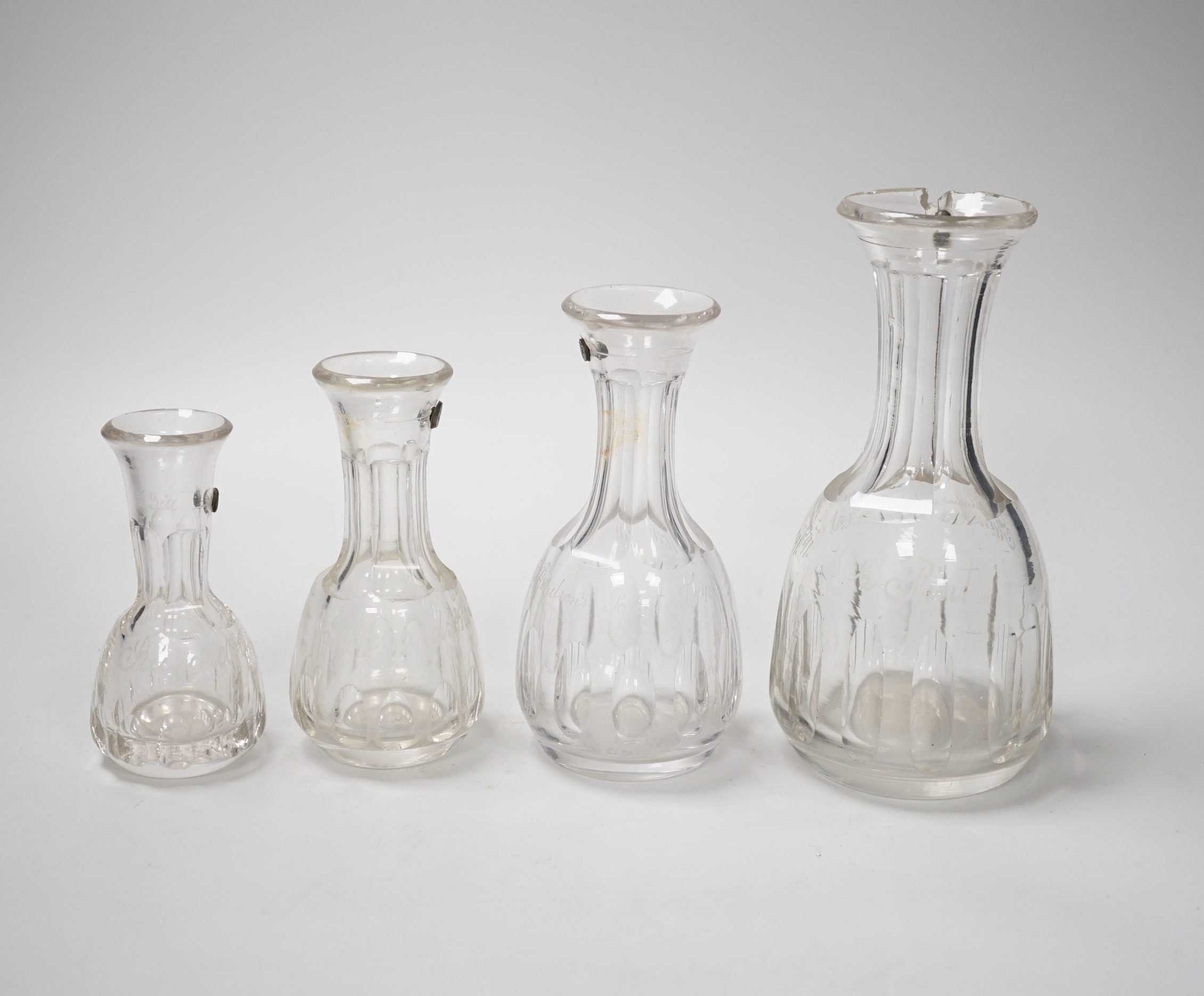 Four Victorian Richardsons Patent glass measures, tallest 17cm                                                                                                                                                              