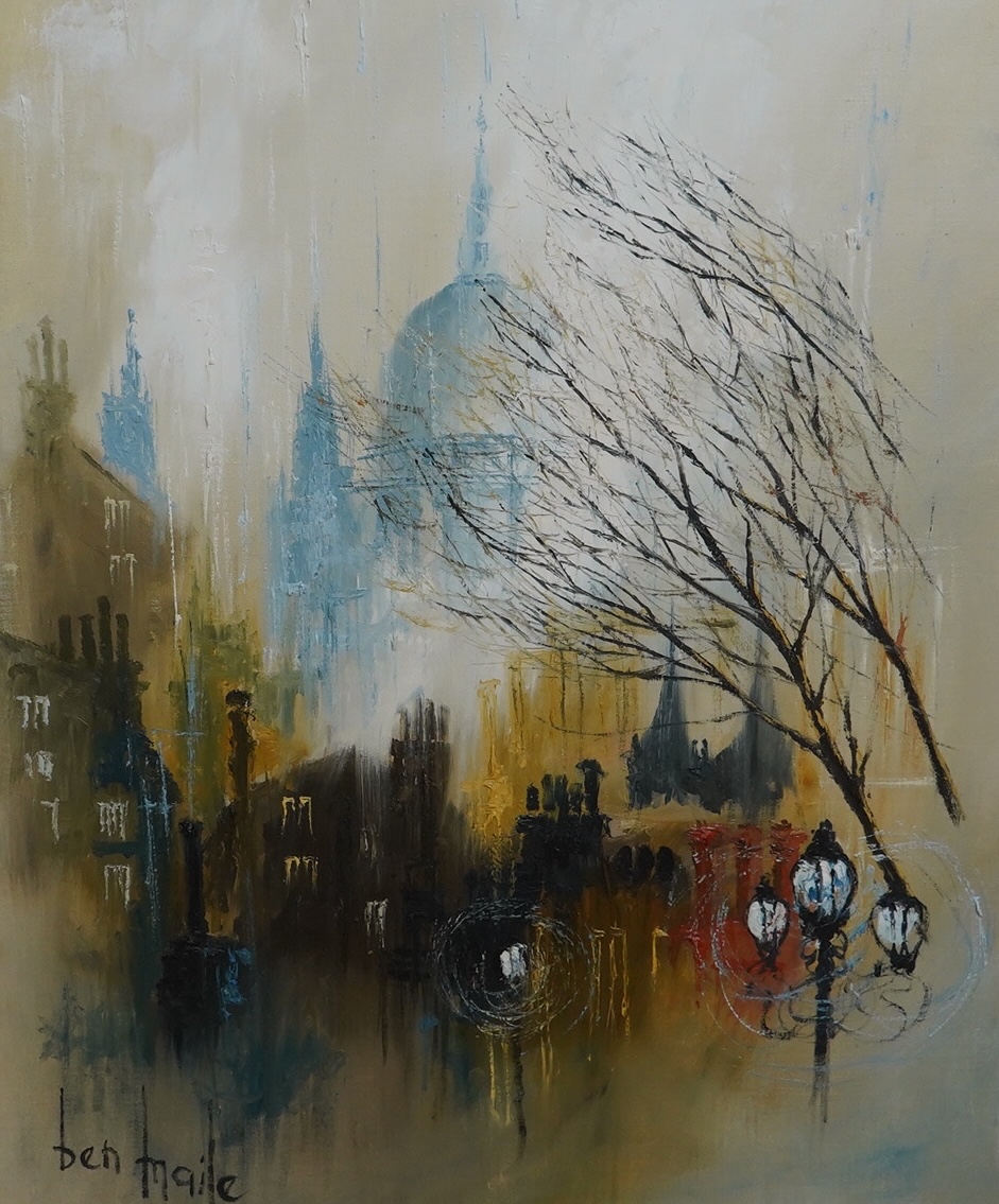 Ben Maile (1922-2017), oil on canvas, Roof tops around St. Pauls, London, signed, 59 x 49cm. Condition - good                                                                                                               