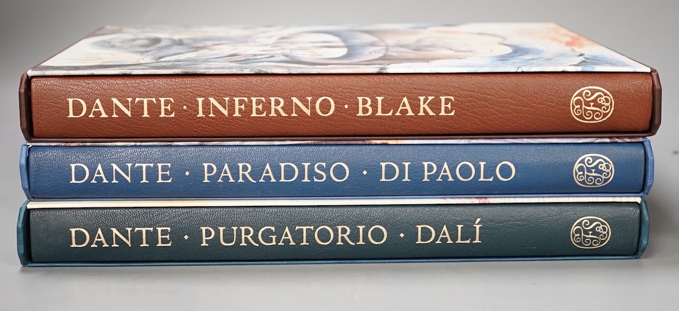 Three Folio Society books, Dante Inferno Blake, Dante Paradiso Di Paolo and Dante Purgatorio Dalí                                                                                                                           