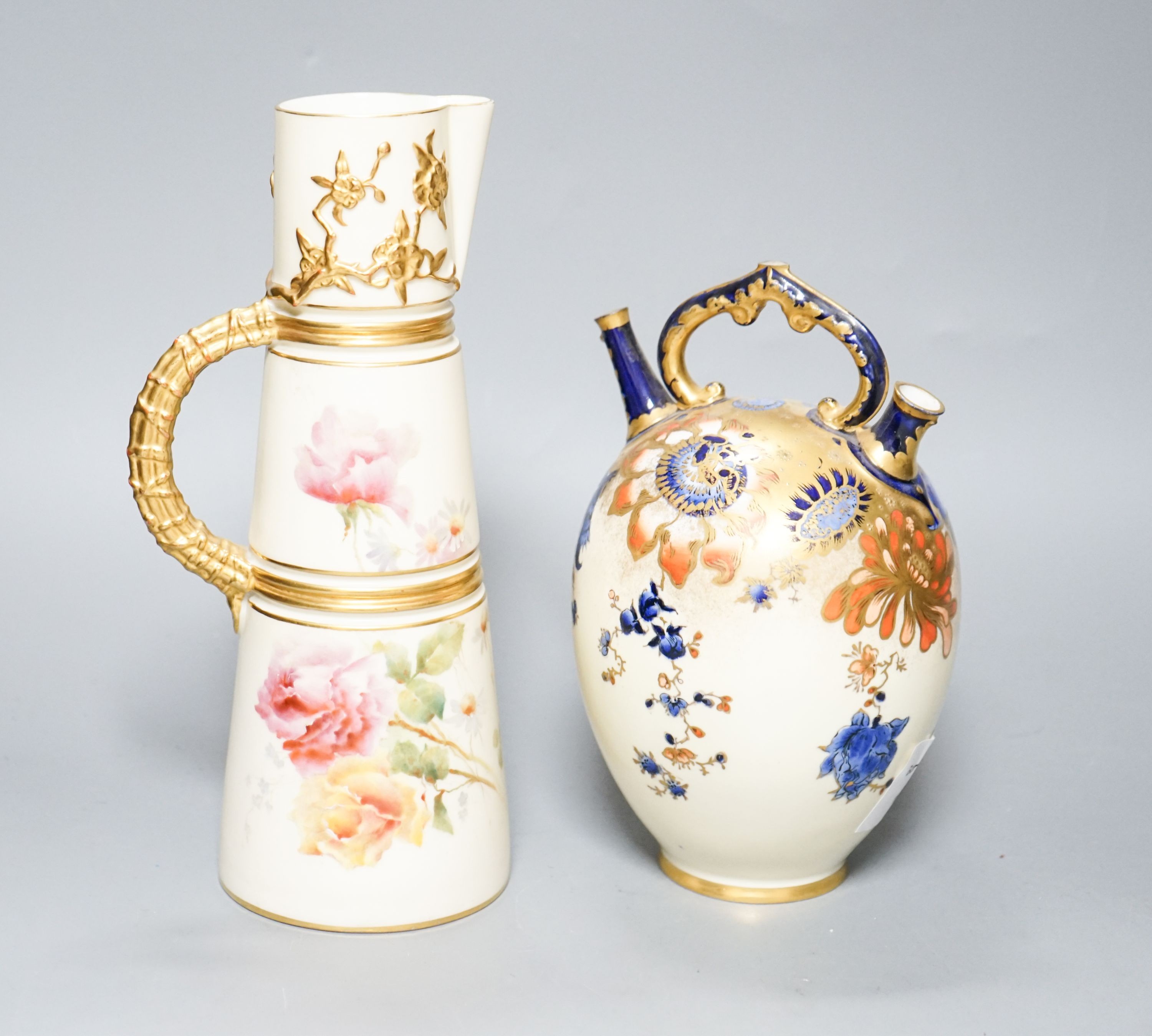 A Royal Worcester blush ivory jug and a Royal Crown Derby ewer 23cm                                                                                                                                                         