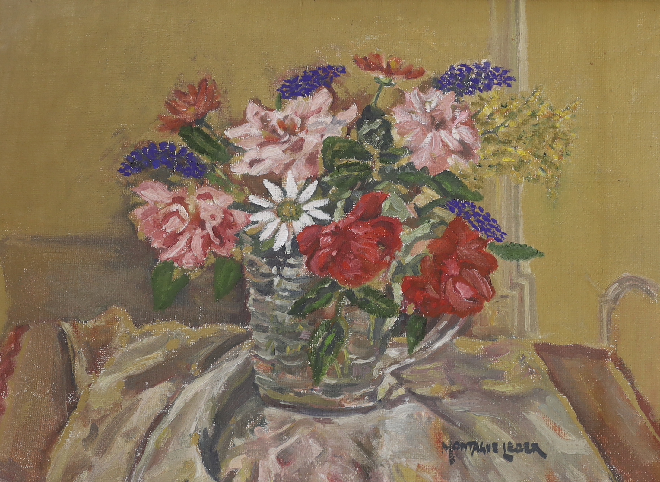 Montague Leder (1900-1972), oil on canvas, Still life of flowers in a vase, signed, 58 x 43cm                                                                                                                               