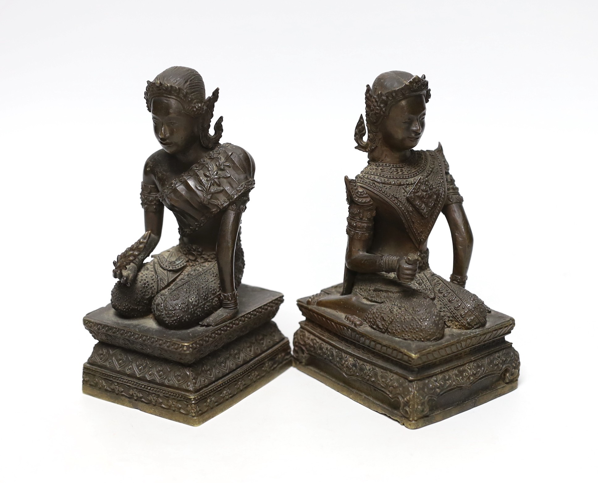 Two Thai kneeling figural bronzes, 14cm                                                                                                                                                                                     
