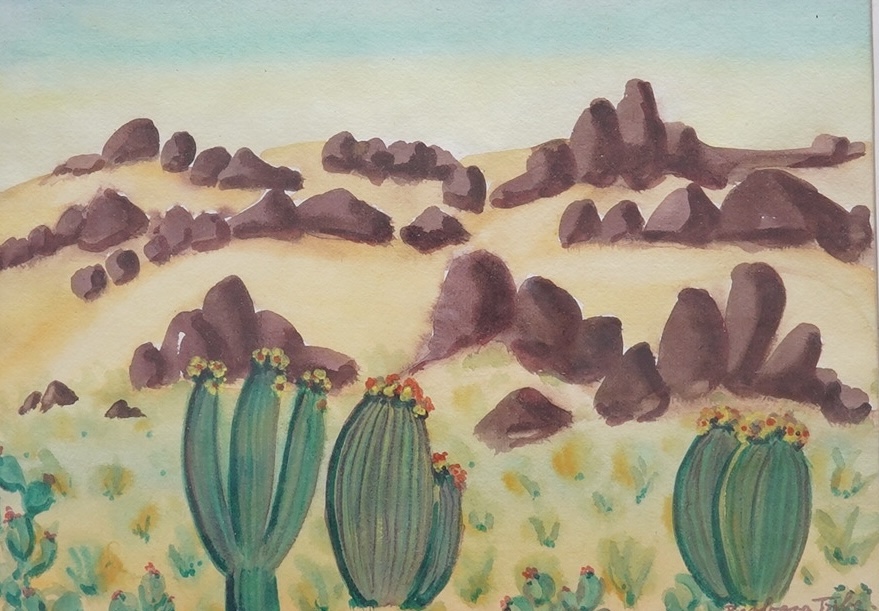 Barbara Tribe RWA, FRBS (1913-2000), watercolour, ‘Outcrop Boulder, Mojave Desert, Nevada’, signed, 28 x 37cm. Condition - fair/good                                                                                        