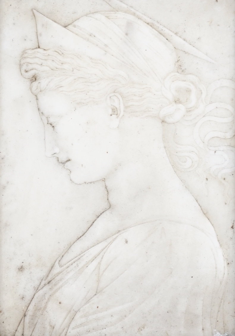 A framed and carved marble portrait relief, c.1900, 33x27cm                                                                                                                                                                 