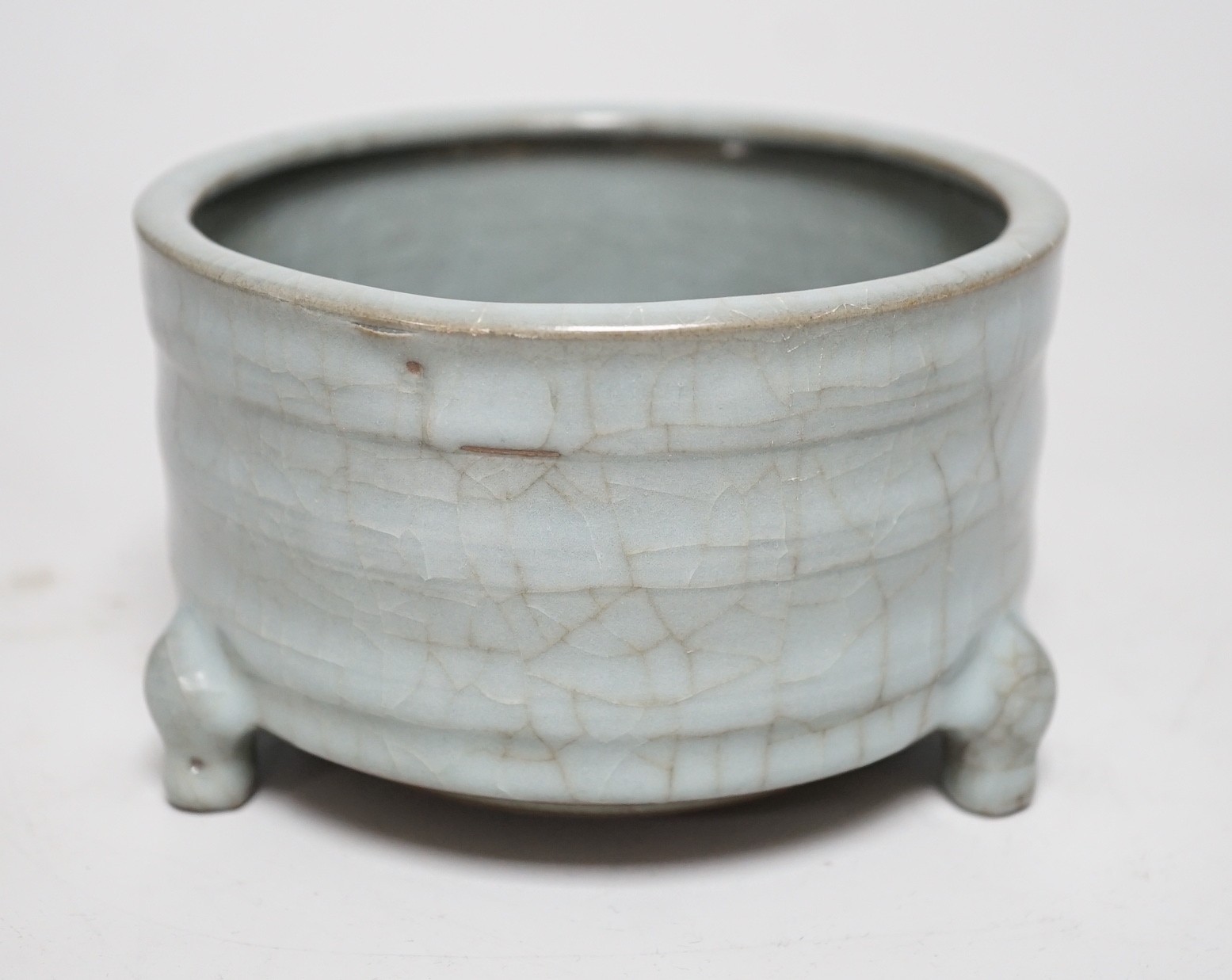 A Chinese Guan type cylindrical censer, diameter 13cm                                                                                                                                                                       