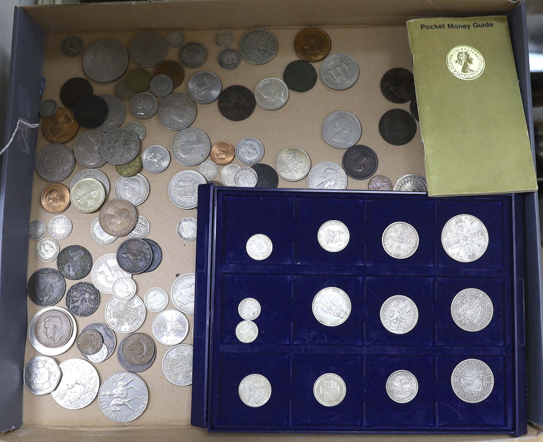 UK coins, George III to QEII including George III to Victoria crowns, halfcrowns, shillings and brilliant uncirculated George V coins including halfcrown to 3d, 1936/37                                                    