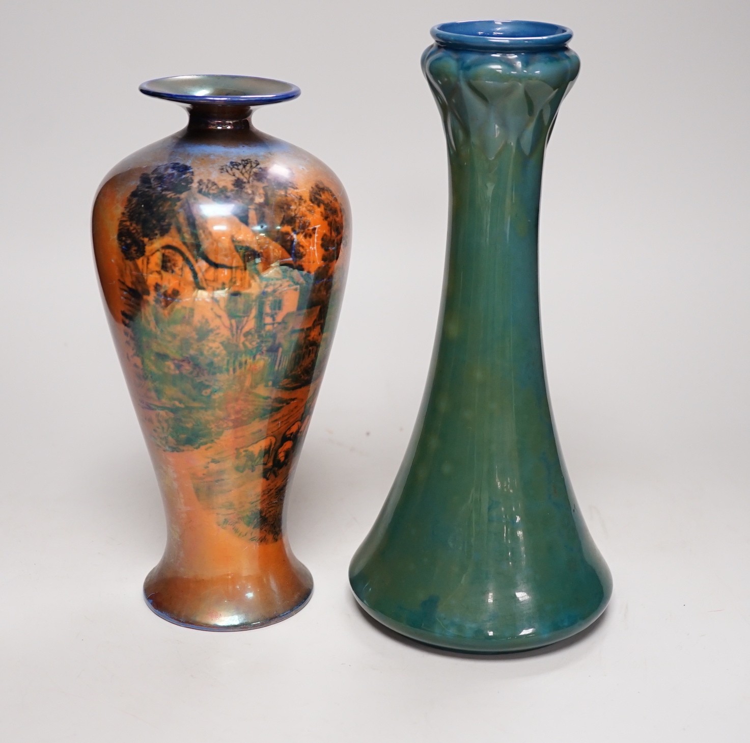 A Royal Worcester Sabrina ware vase and a Shelley printed flambe vase, tallest 28cm                                                                                                                                         