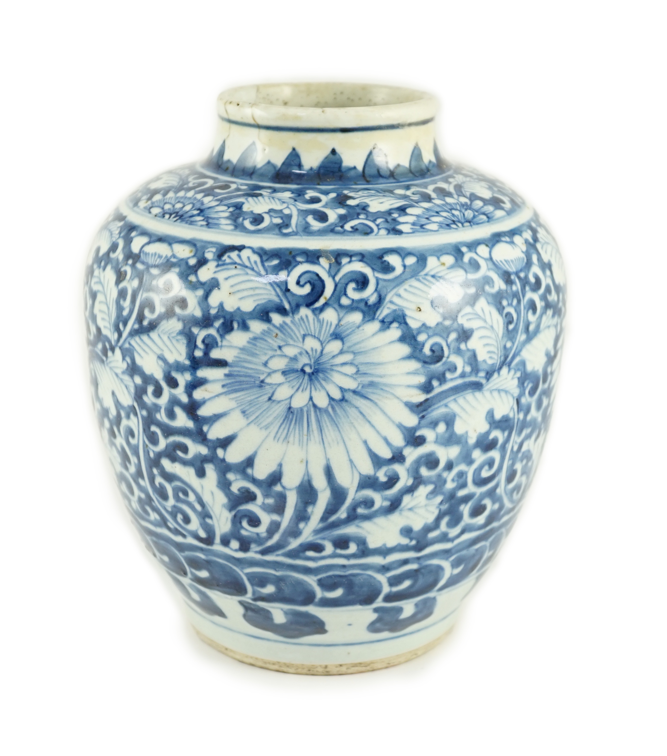 A 17th century Chinese blue and white jar, Shunzhi or Kangxi period                                                                                                                                                         