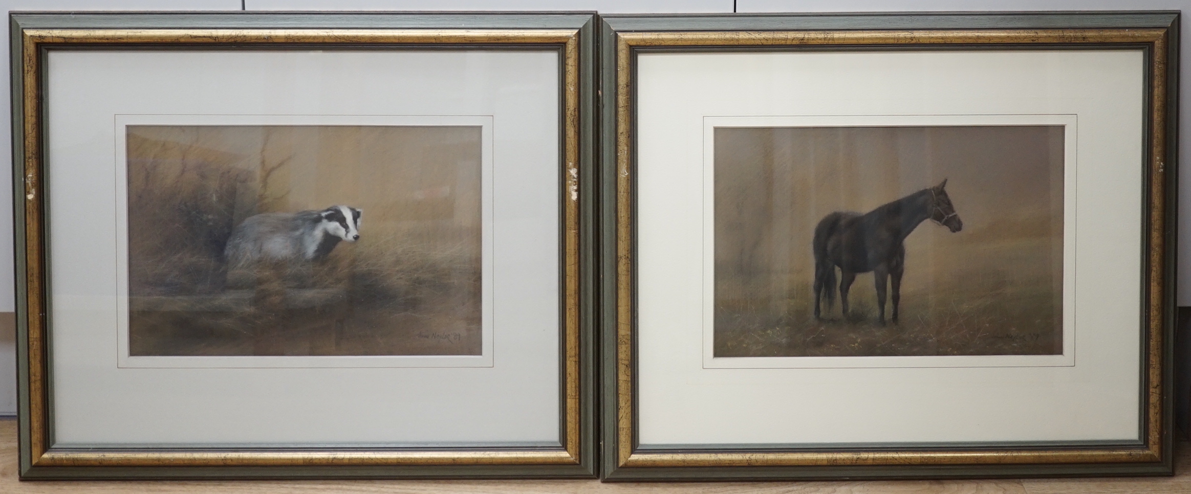 John Naylor (b.1960) pair of pastels, Studies of a badger and a horse, each signed and dated '89, 36 x 44cm                                                                                                                 