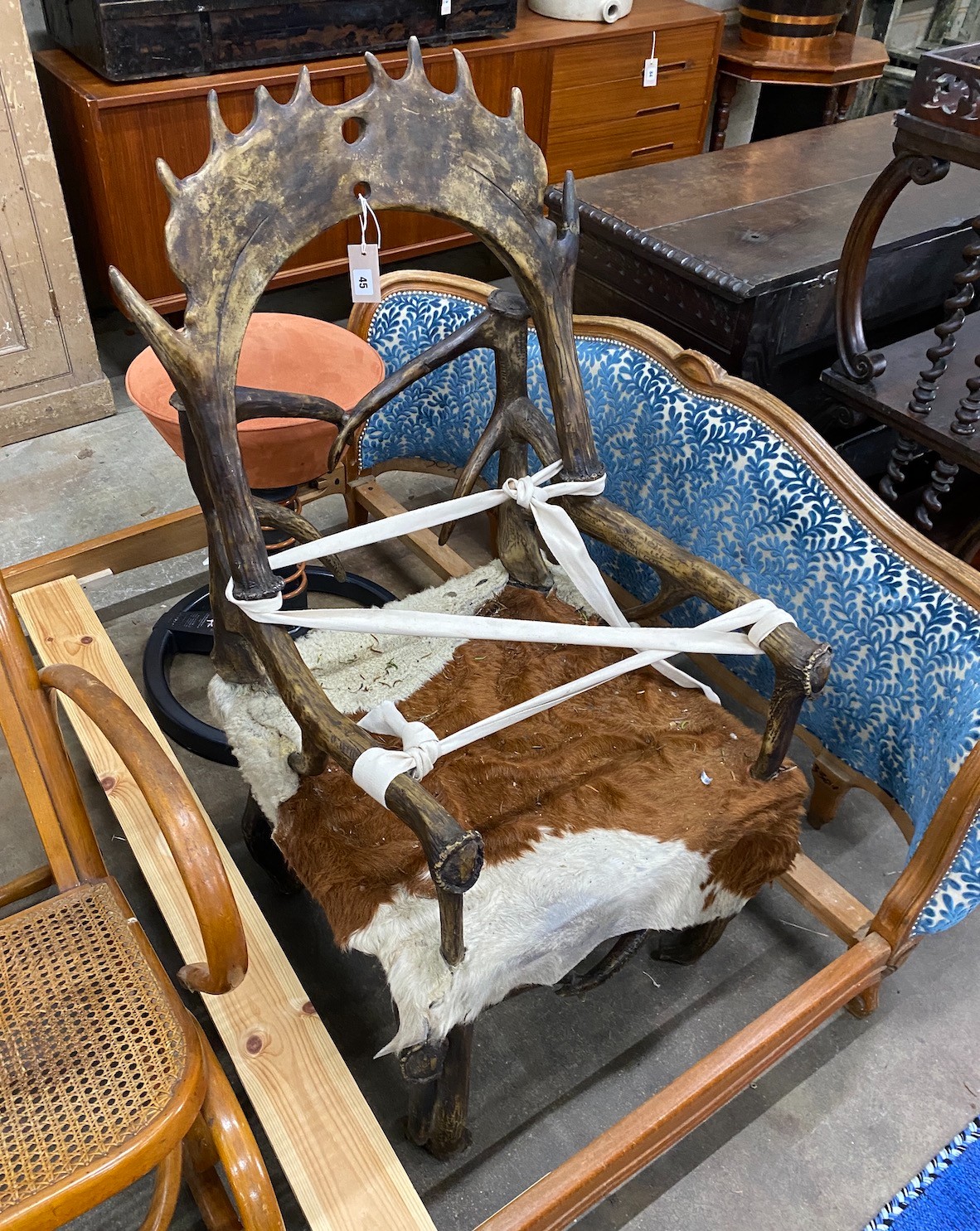 A faux antler elbow chair, width 60cm, depth 57cm, height 120cm                                                                                                                                                             