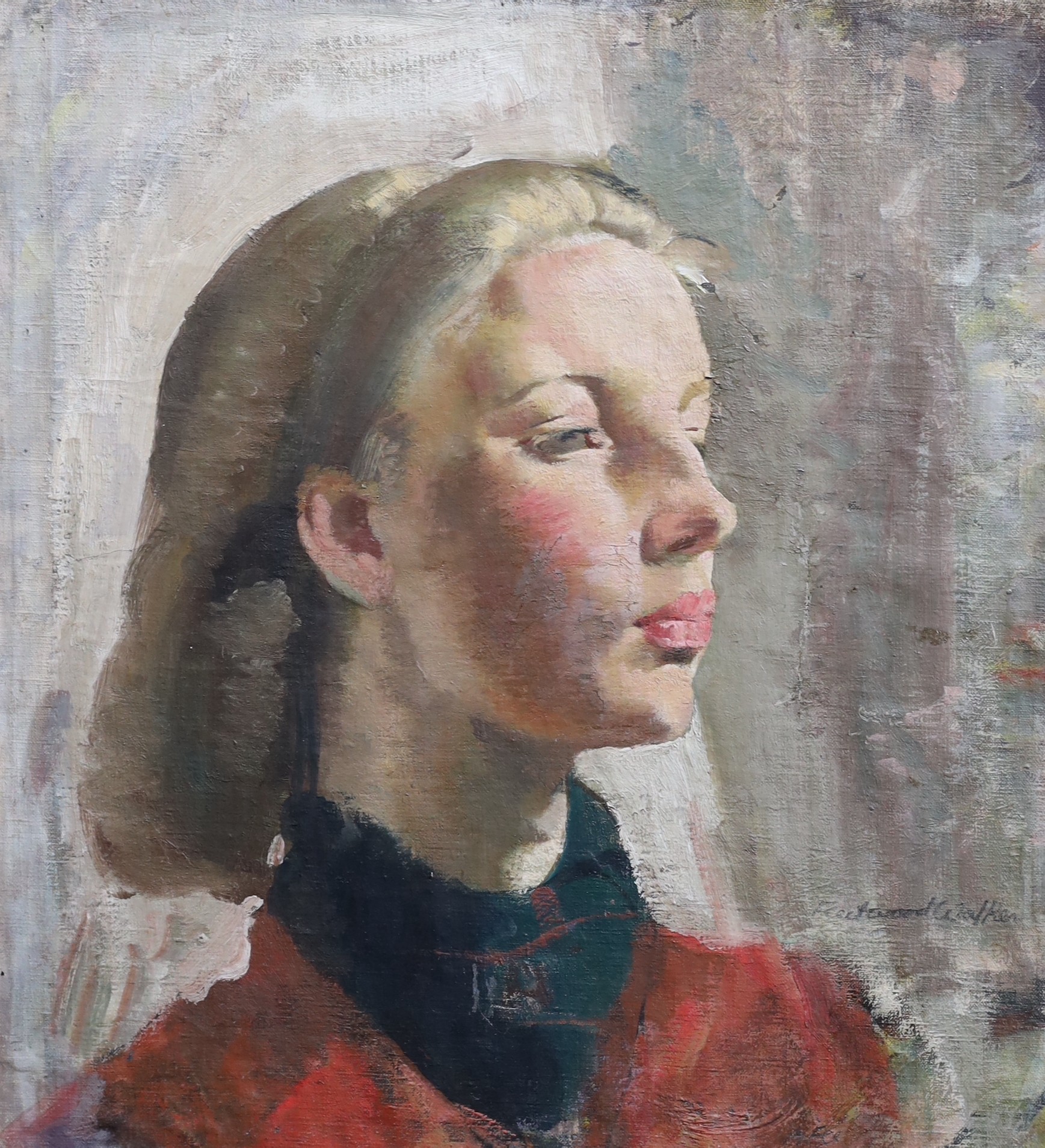 Bernard Fleetwood Walker RA, RWS, RP, ROI, NEAC (1893-1965), Portrait of Teresa, oil on canvas laid on board, 46.5 x 42cm                                                                                                   