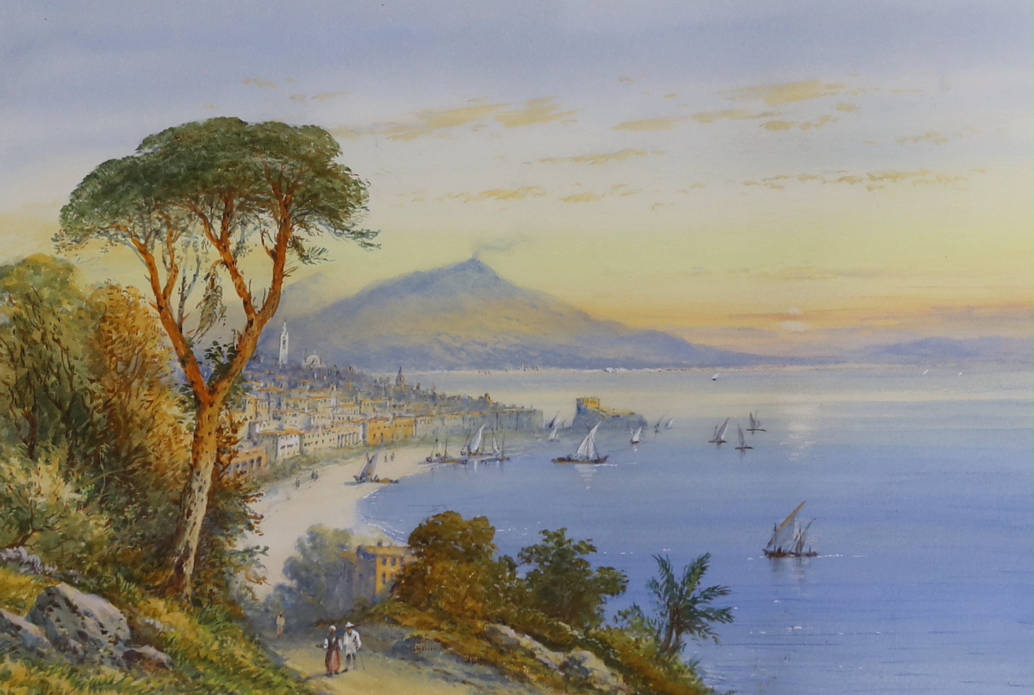 Edwin St. John (1878-1961), watercolour, View of Naples with Vesuvius beyond, signed, 34 x 52cm                                                                                                                             