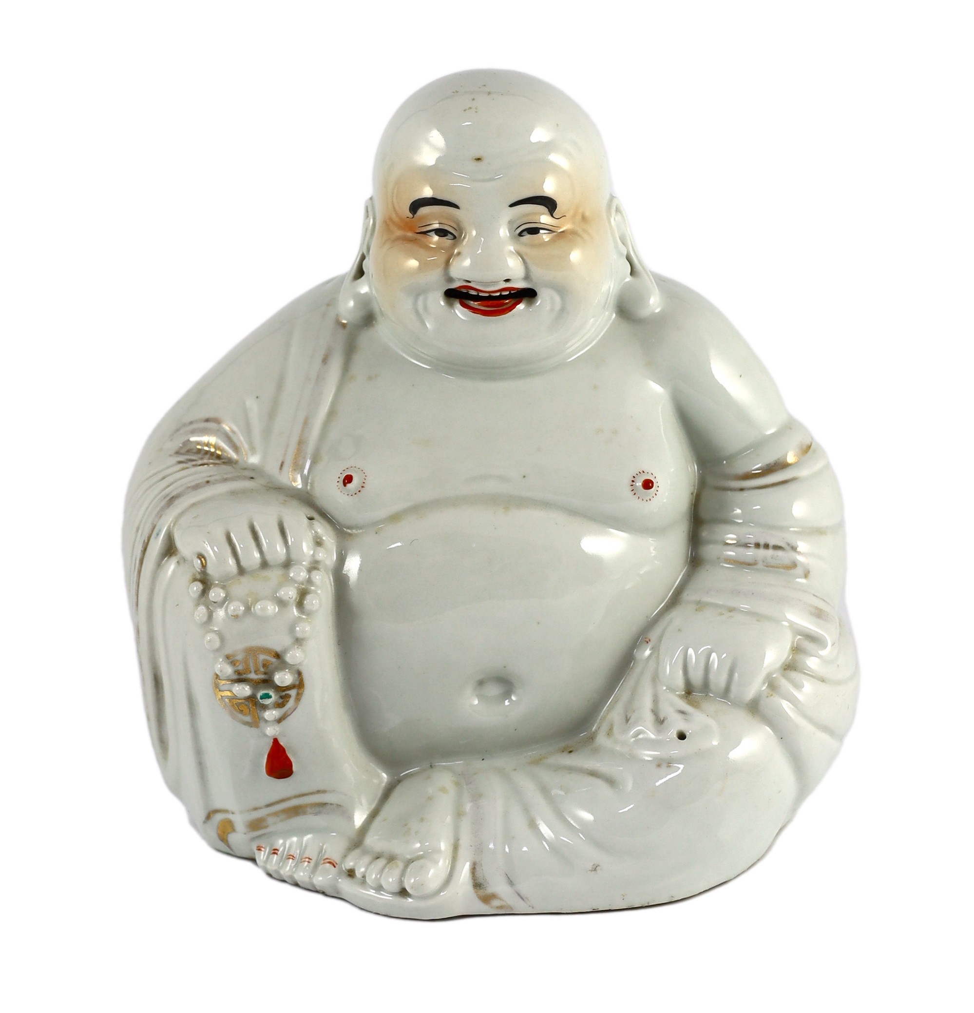 A Chinese porcelain figure of Budai, Republic period, 25cm high, wear to gilding                                                                                                                                            