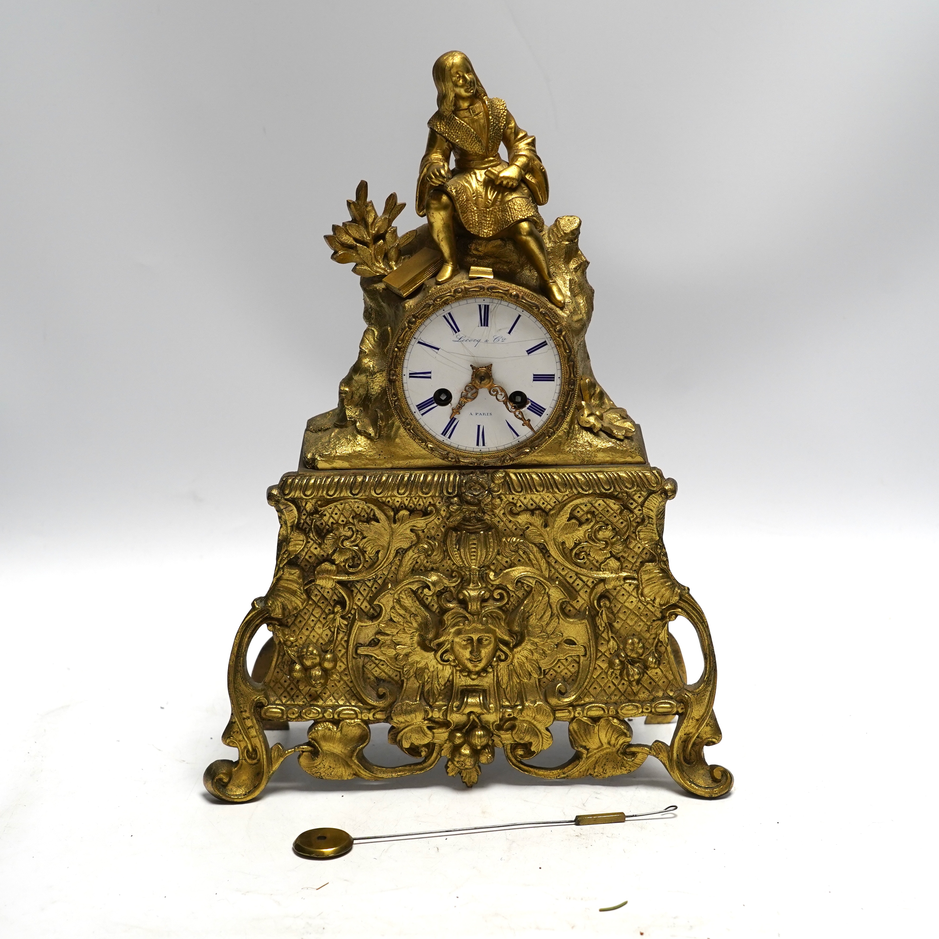 A mid 19th century ormolu eight day mantel clock, by Leroy and Co., of Paris, 34cm                                                                                                                                          