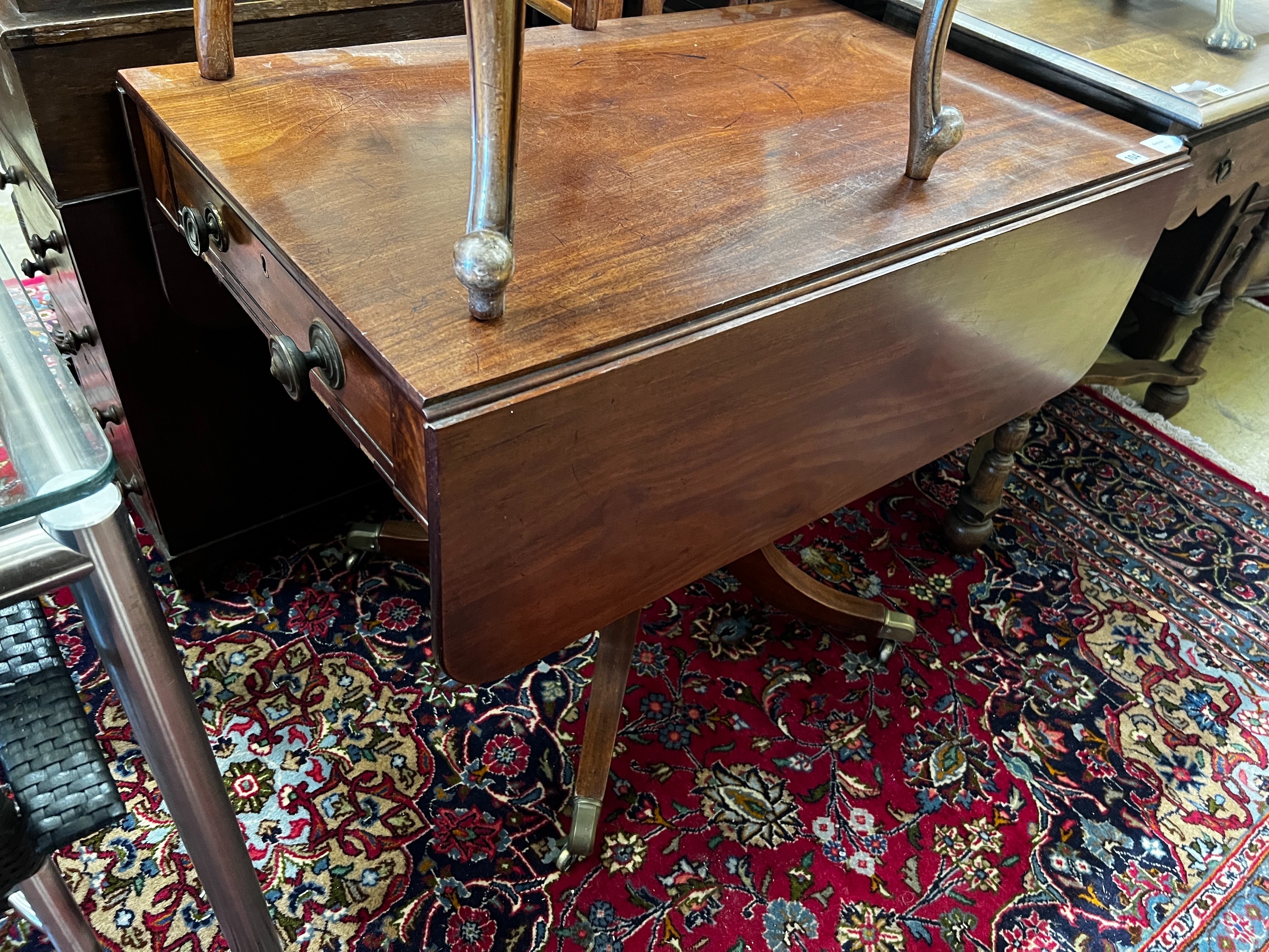 A Regency mahogany Pembroke breakfast table, width 91cm, depth 56cm, height 71cm                                                                                                                                            