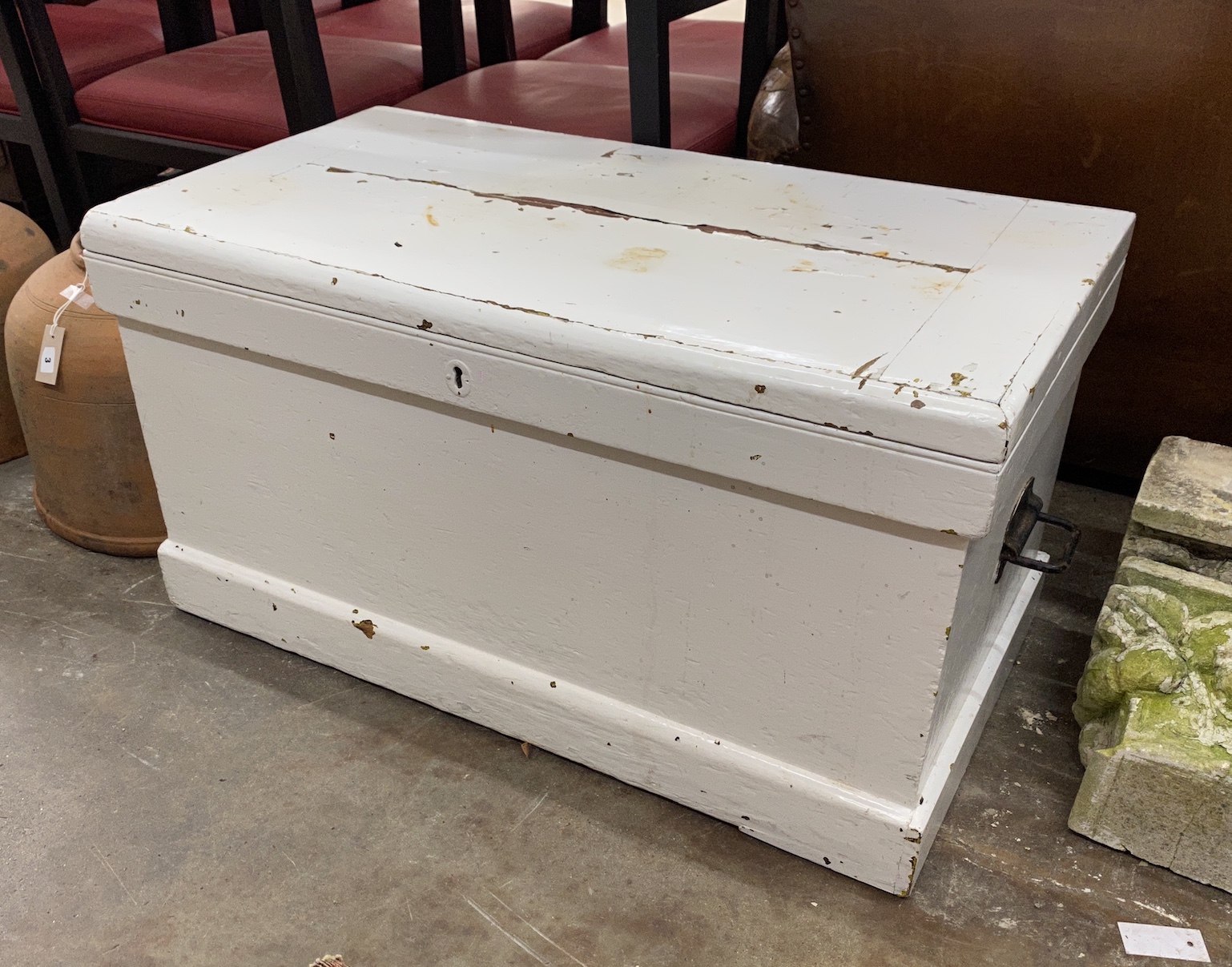 A Victorian white painted trunk, width 94cm, depth 50cm, height 50cm                                                                                                                                                        