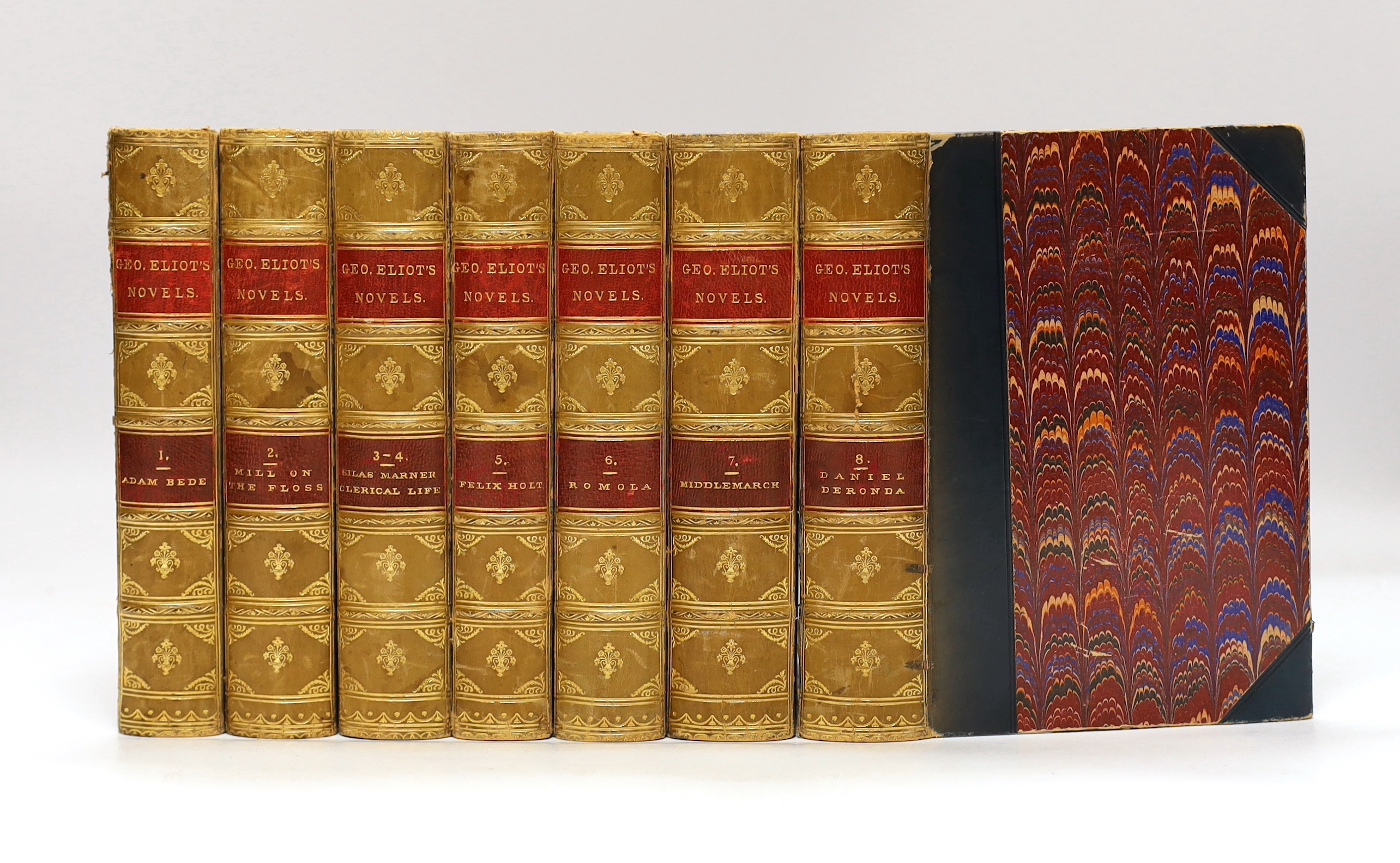 Eliot, George - new / stereotyped edition, 7 vols. with the original illustrations; contemp. half calf and marbled boards, gilt decorated and panelled spines with red and maroon labels, marbled edges and e/ps., cr.8vo. W