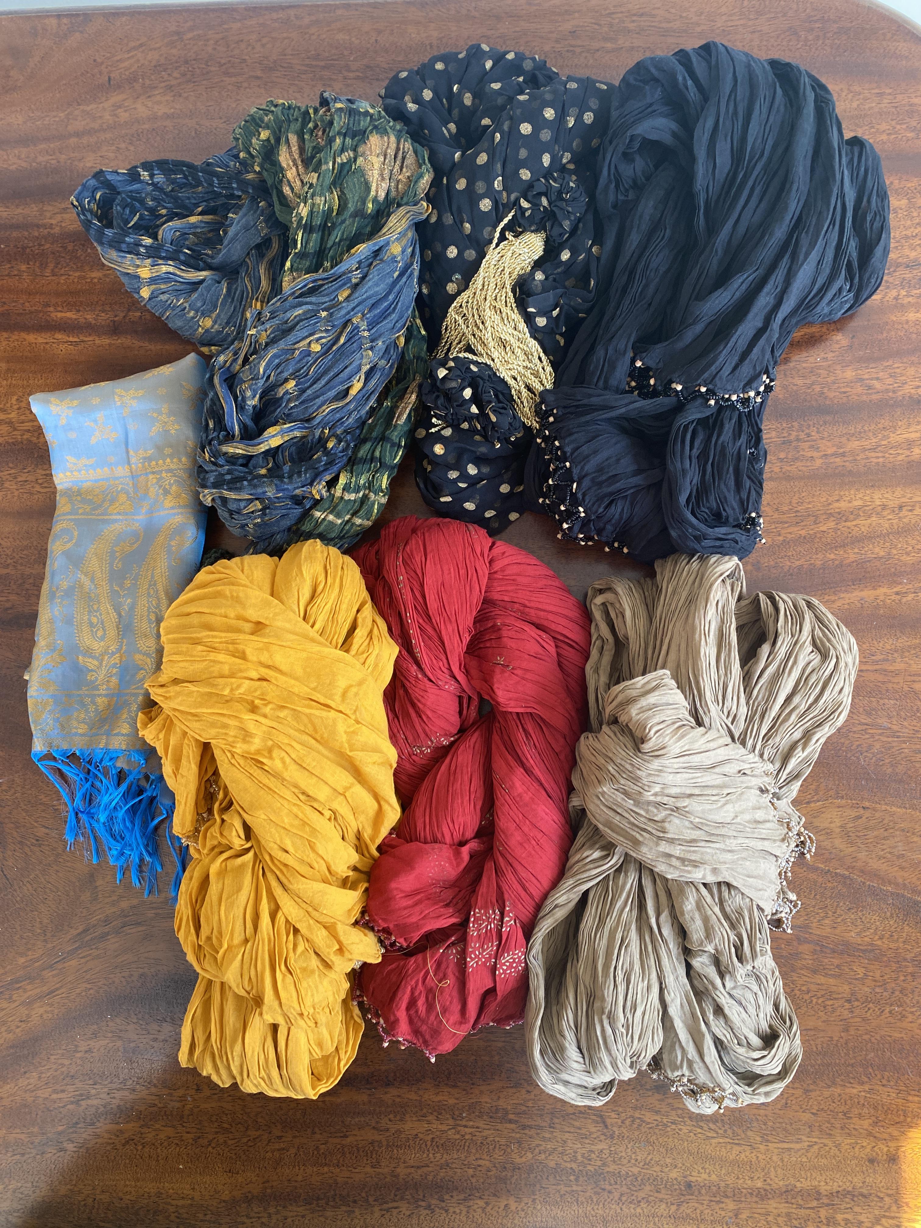 A selection of scarves, mixed colours                                                                                                                                                                                       