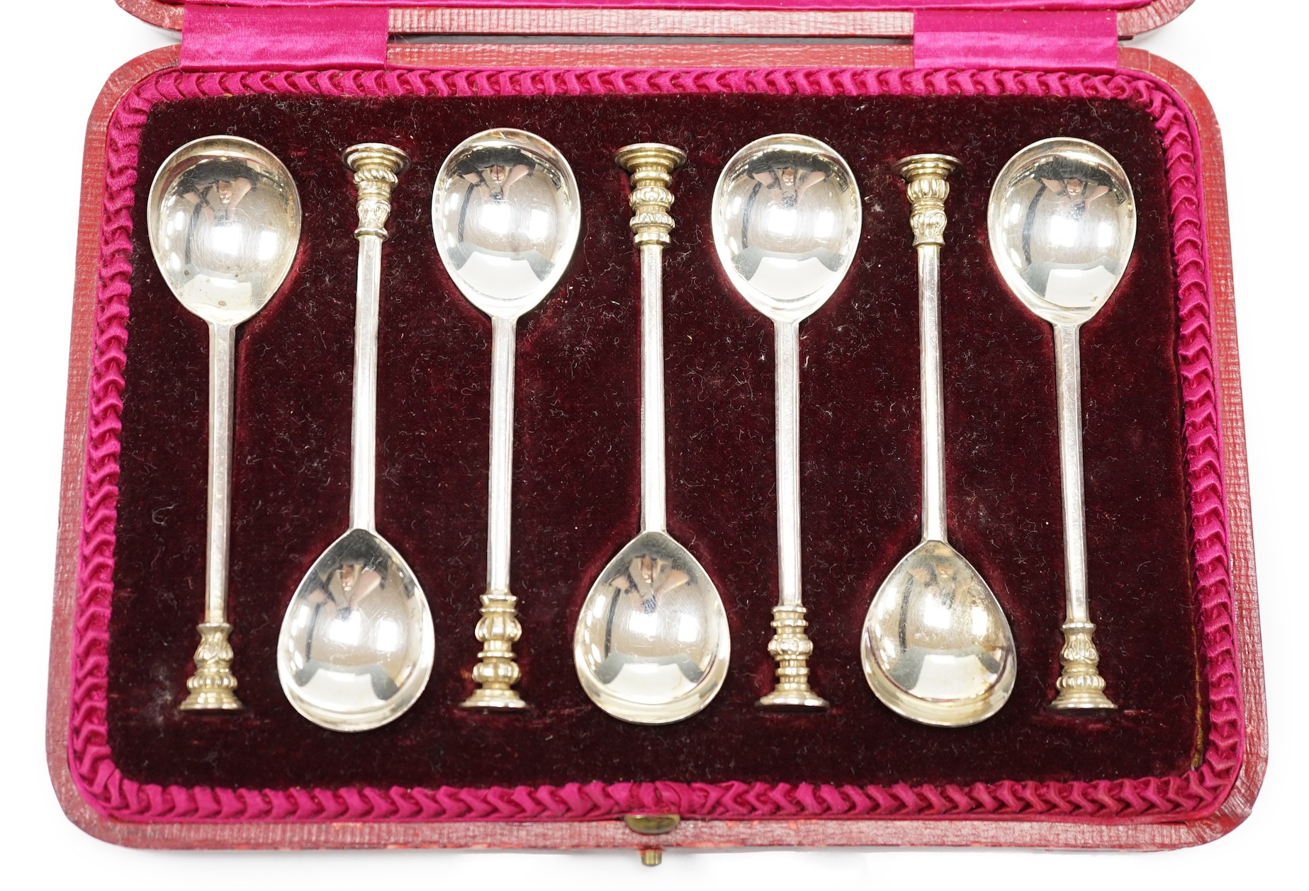 An Edwardian cased set of six 'The Salisbury Spoons', Thomas Bradbury & Sons, Sheffield, 1908, 97mm, 3.4oz.                                                                                                                 