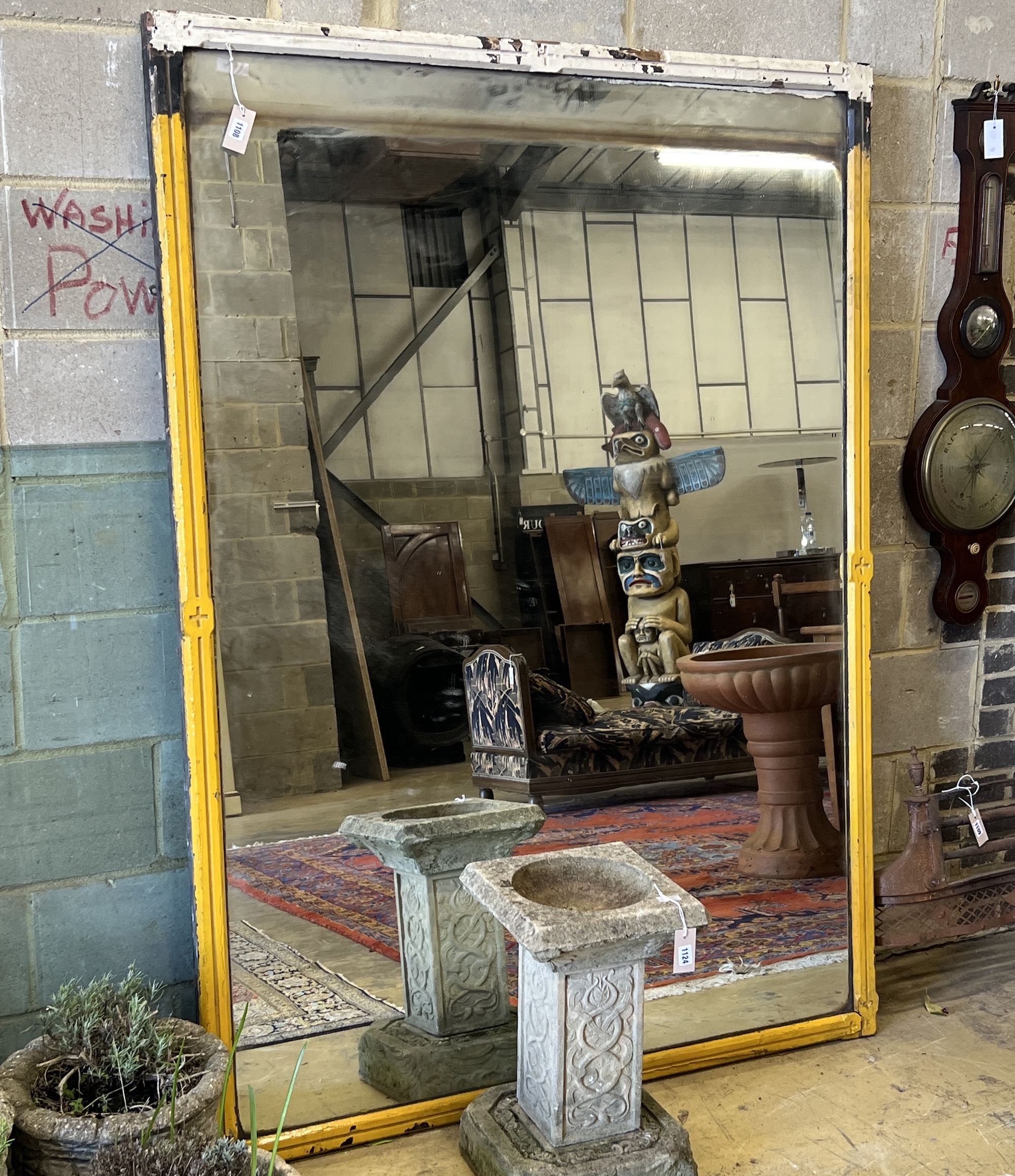 A late Victorian later painted overmantel mirror, width 134cm, height 186cm                                                                                                                                                 
