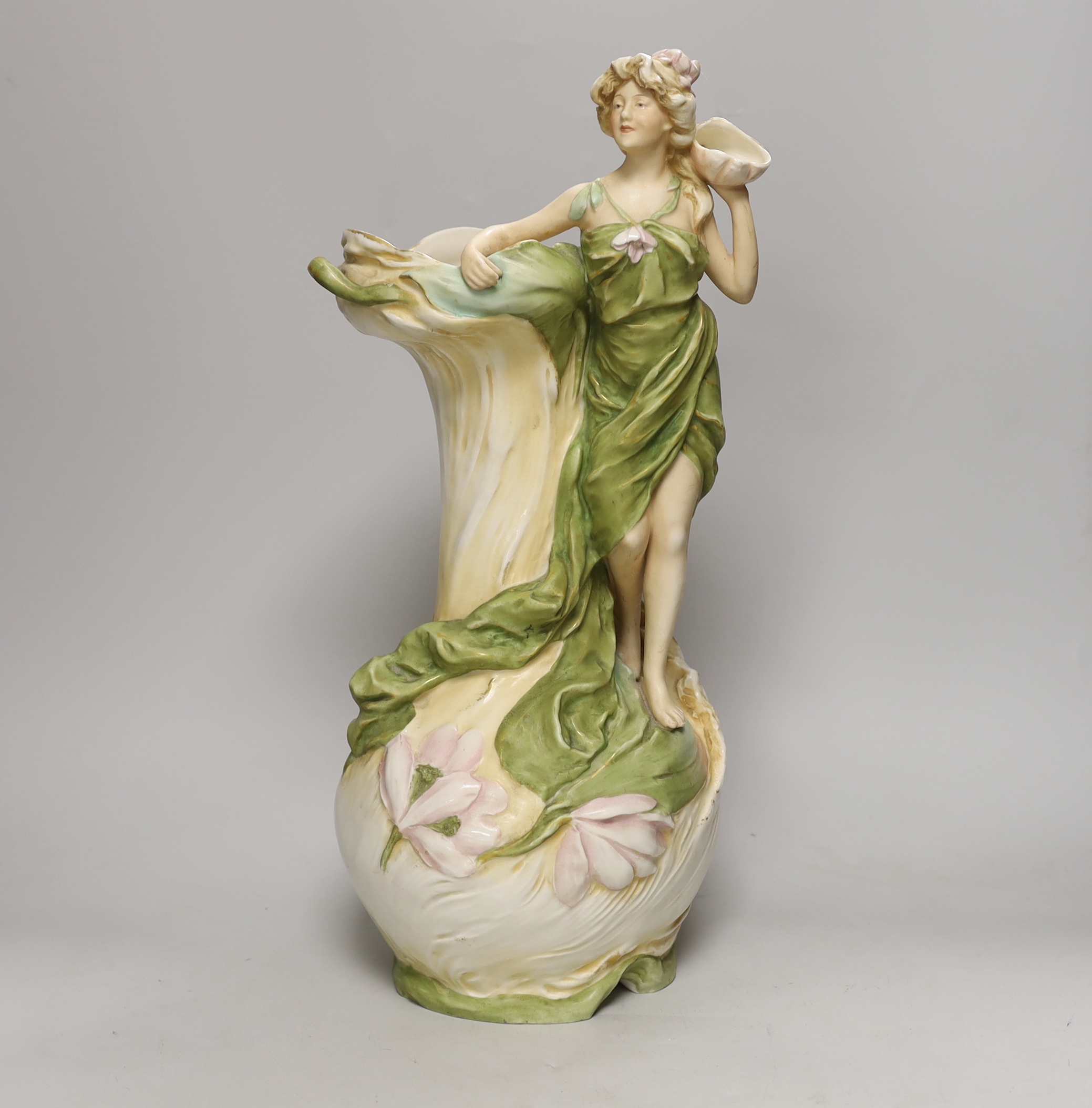 A large Royal Dux Art Nouveau figural jug, 44cm high                                                                                                                                                                        