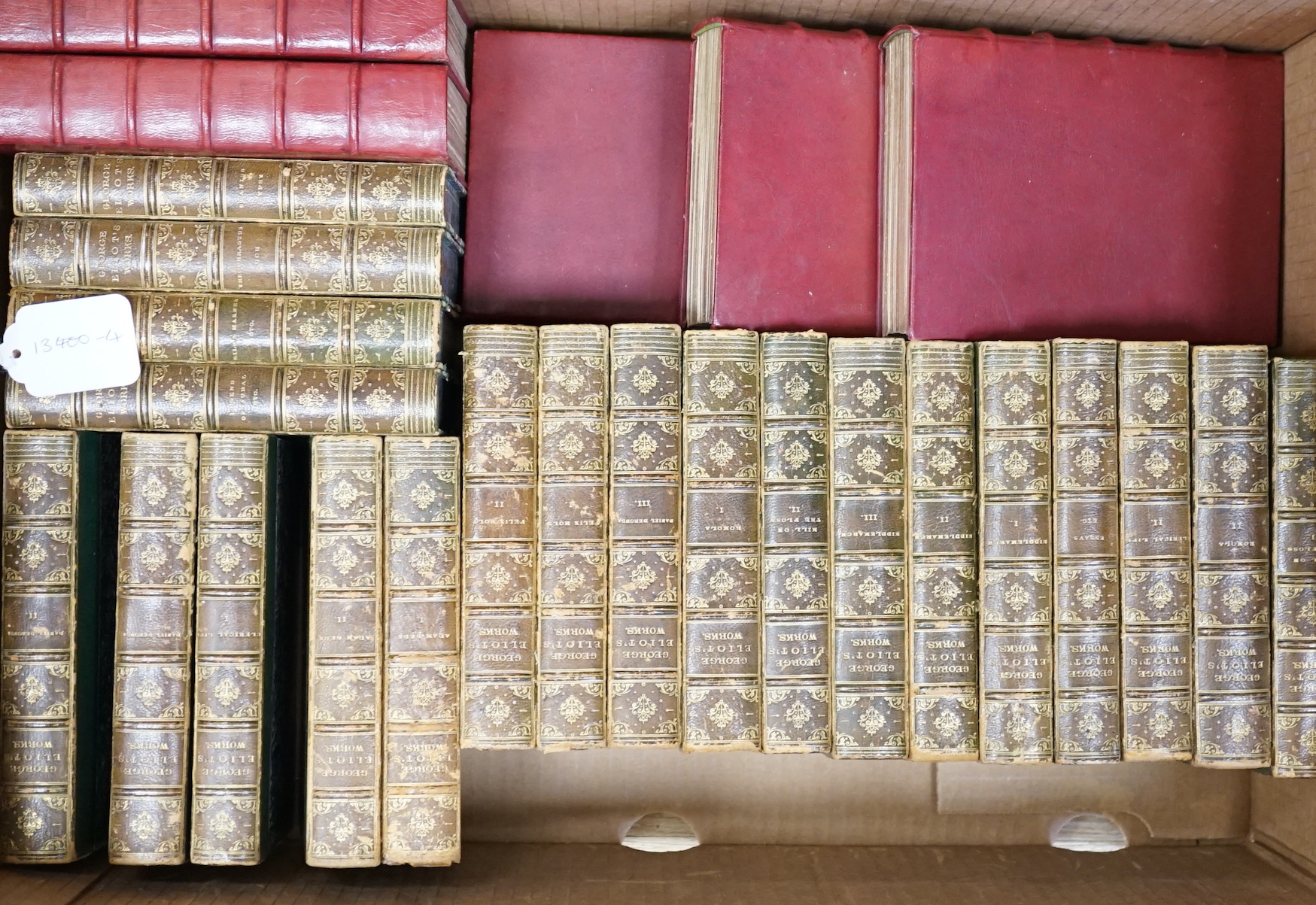 Eliot, George - The Works of...(Cabinet Edition), 21 vols. contemp. green half morocco and marbled boards, marbled edges and e/ps., gilt decorated panelled spines, cr.8vo. (ca.1890); sold with Shakespeare, William - The 