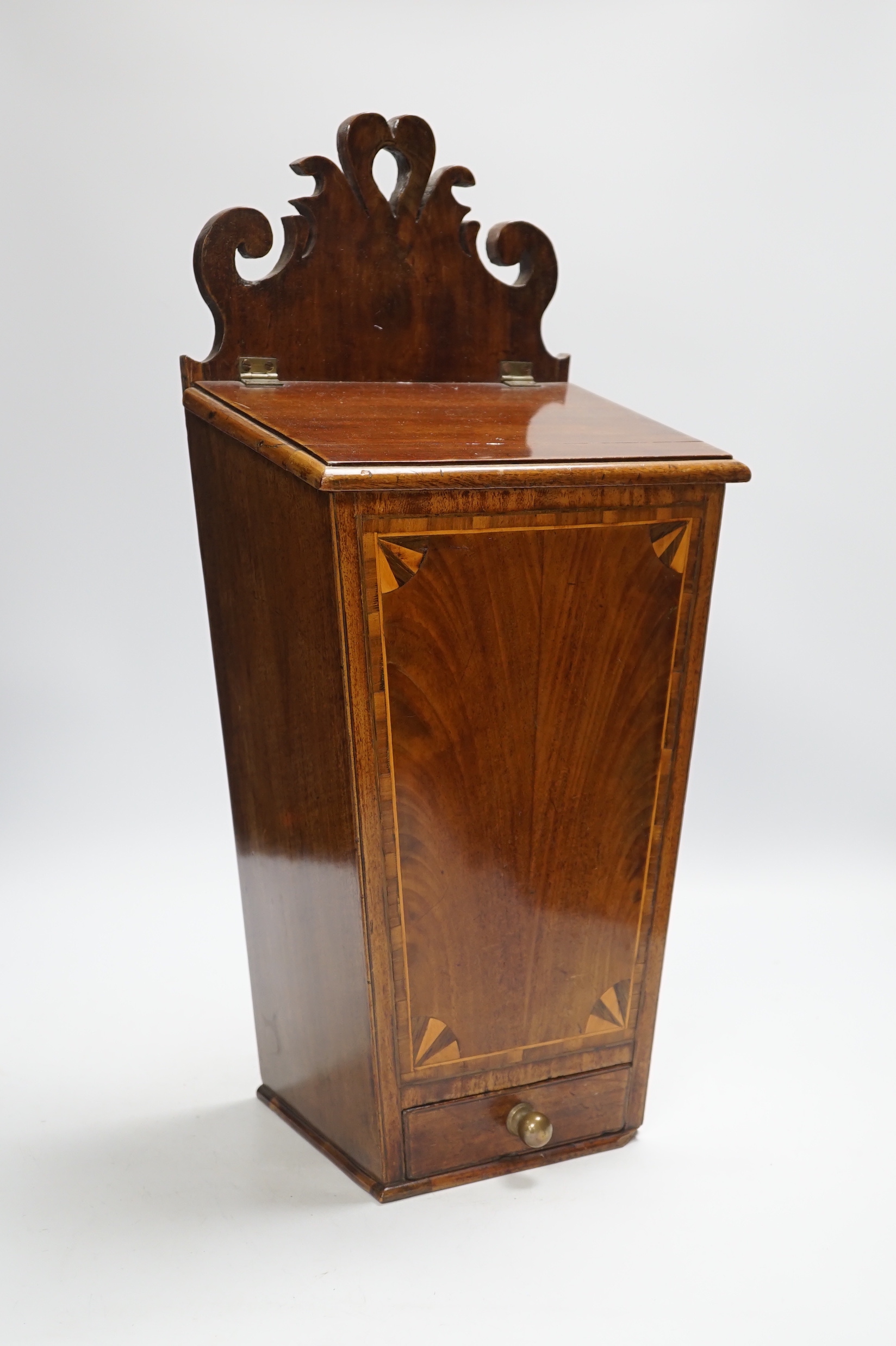 A George III inlaid mahogany candle box, 51.5cm                                                                                                                                                                             