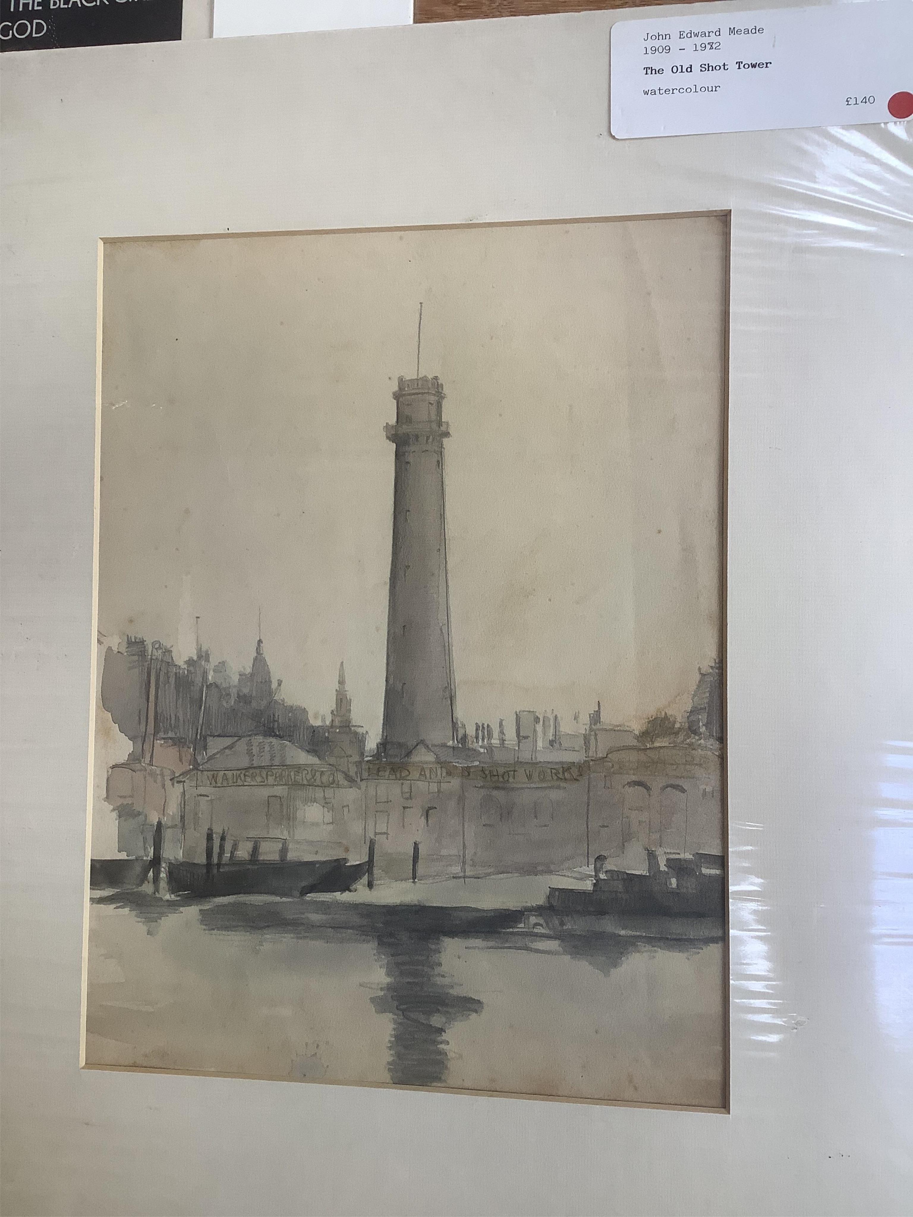 John Edward Meade (1909-1982), watercolour, ‘The Old Shot Tower’, 27 x 20cm, unframed. Condition - fair                                                                                                                     